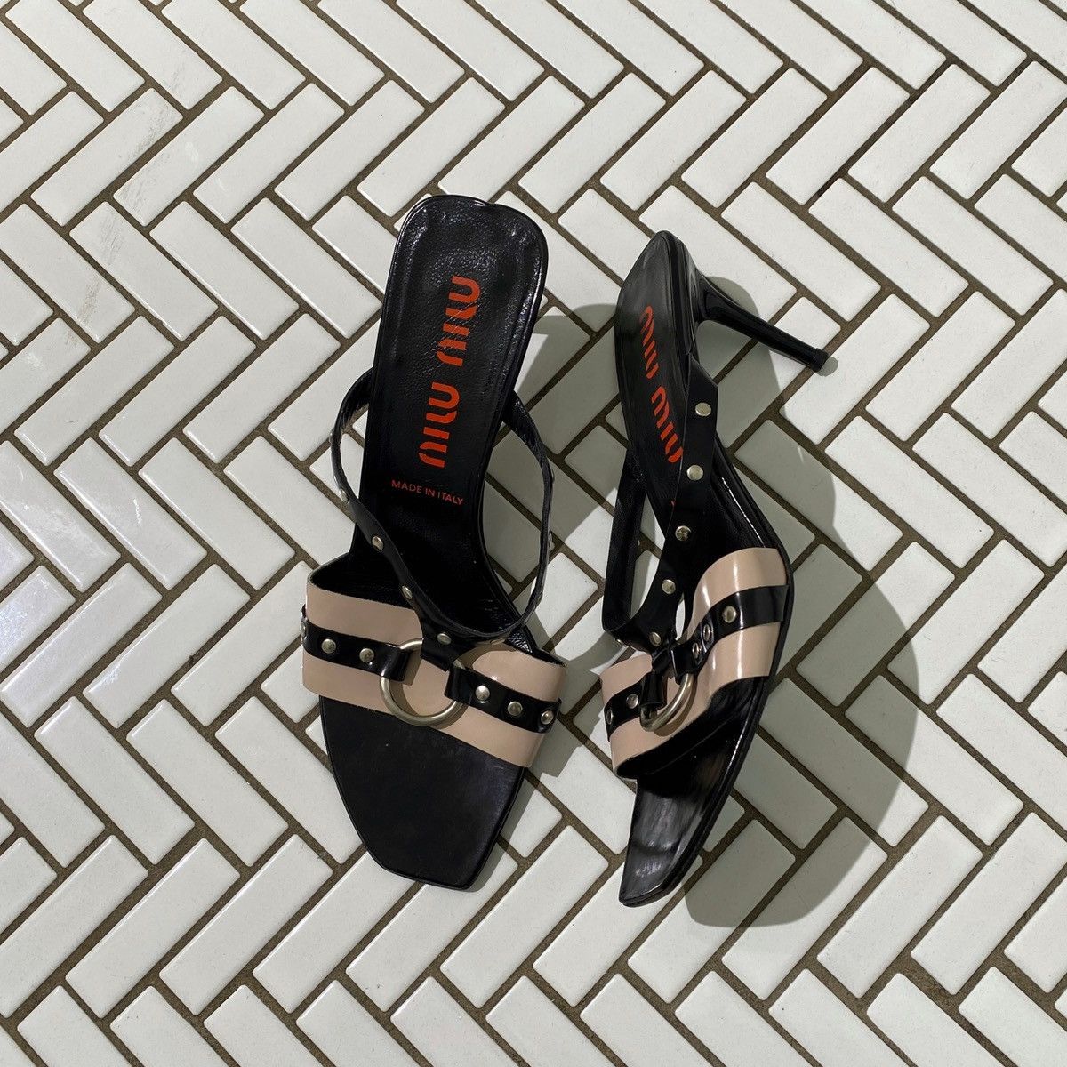 Miu Miu × Vintage Miu Miu Black Studded Strap Heels Size US 9 / IT 39 - 2 Thumbnail