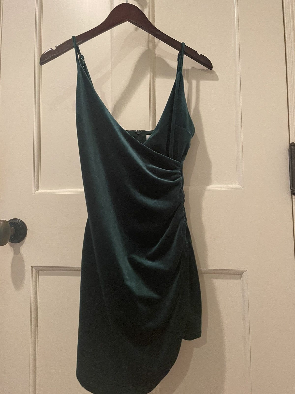 green emerald velvet dress Widow Crushed Mini Dress With Bell Sleeves And Cross Charm