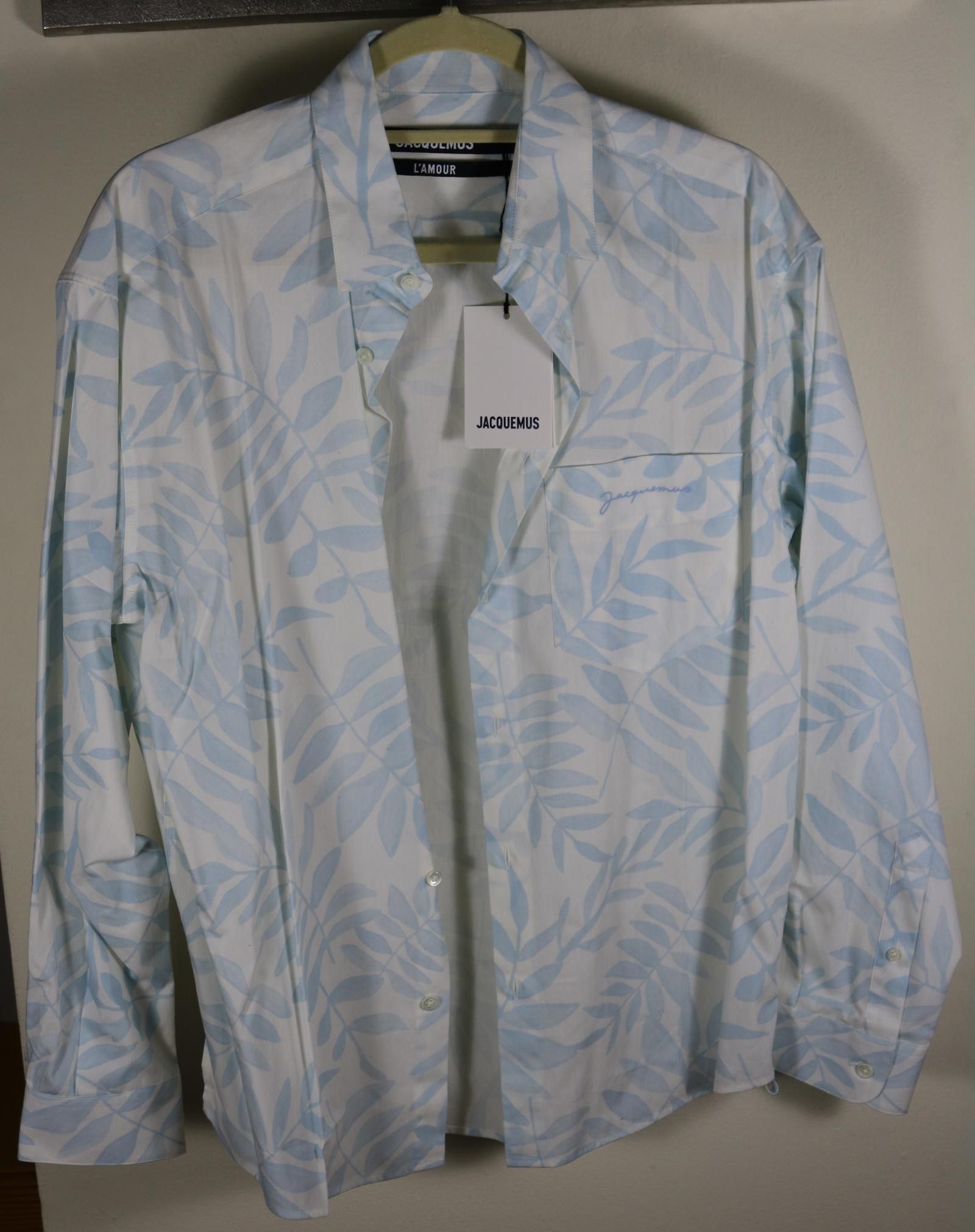 Image of Jacquemus Printed Leaves Button Down Shirt Size 46 Small in White, Men's