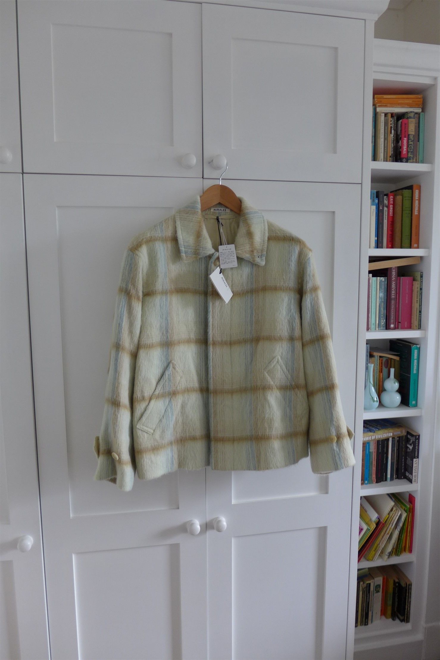 n/a Auralee Suri Alpaca Shaggy Blouson - Lime Yellow Check