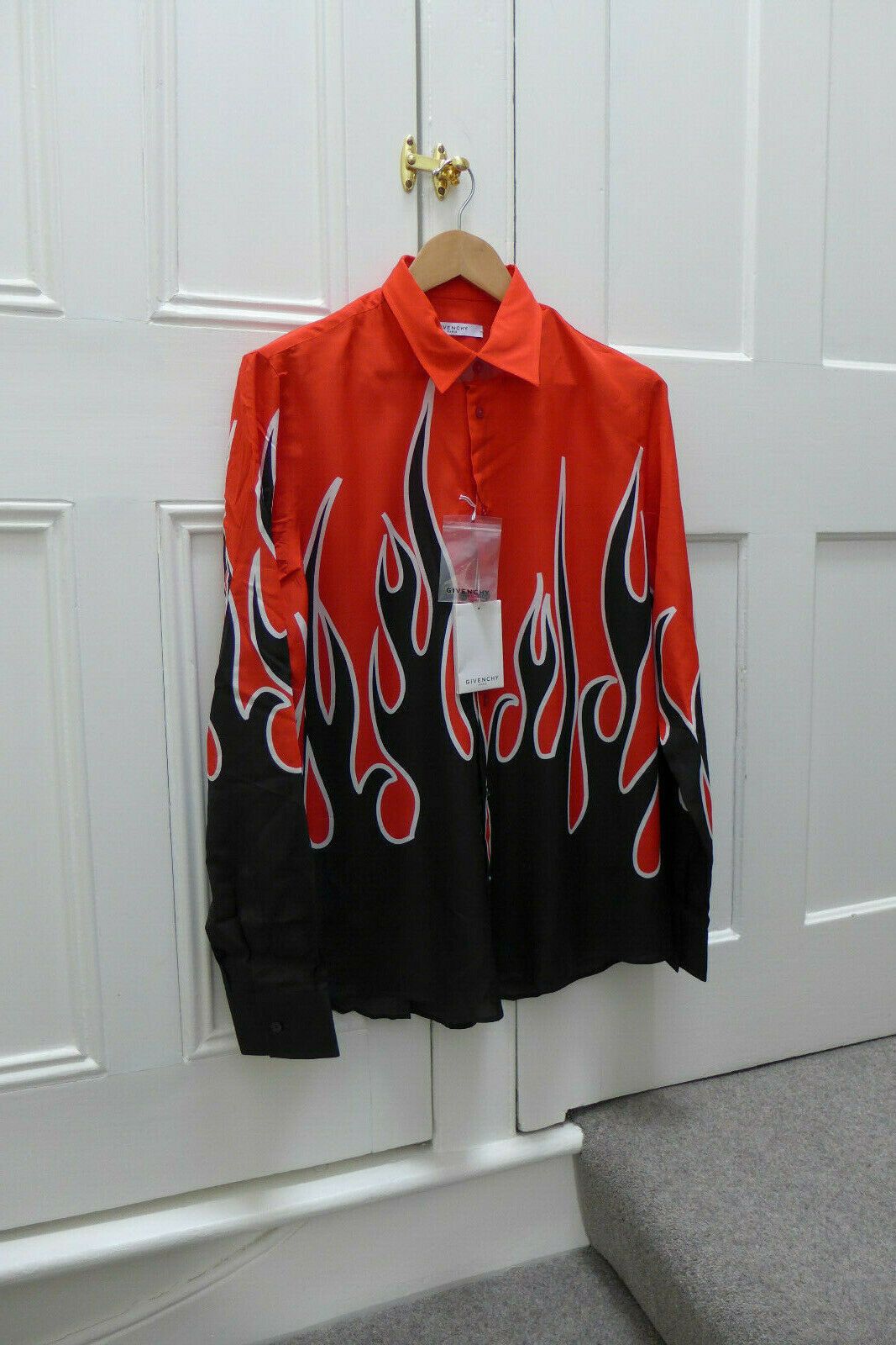Pre-owned Givenchy Size 37 Fw18 Flame Print Shirt In Multi