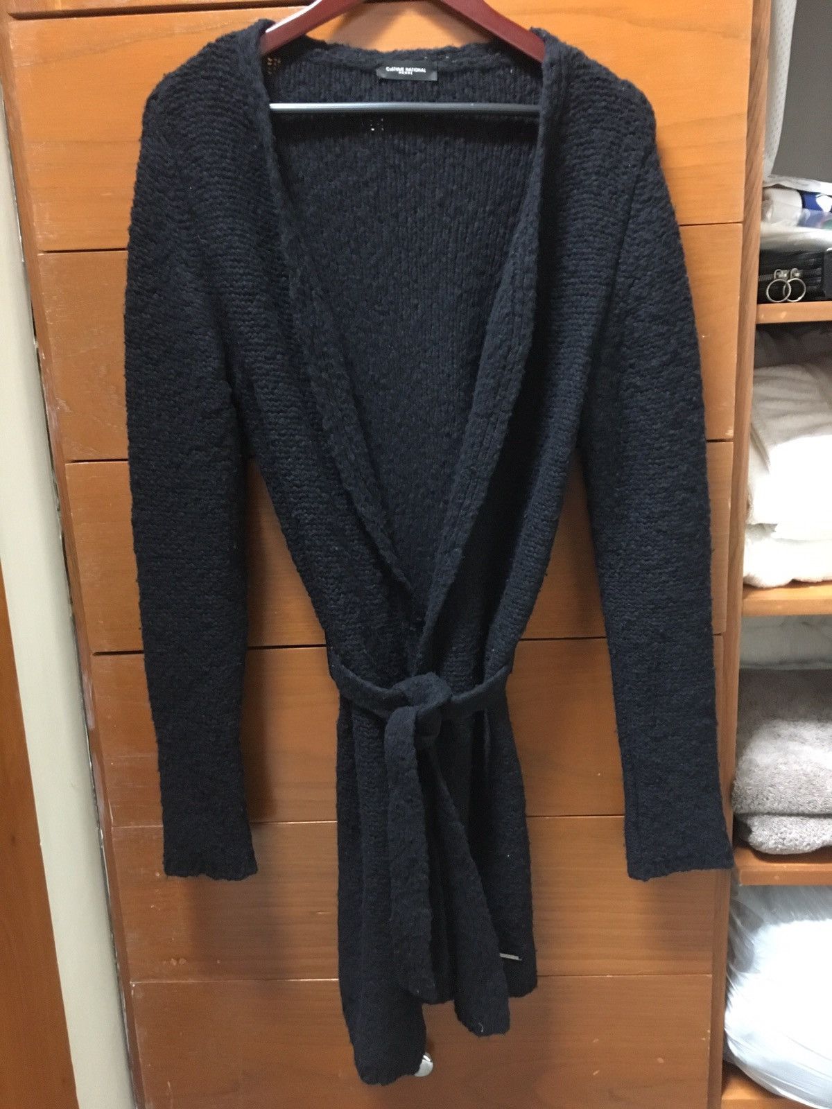 image of Costume National Fw09 Black Wool Long Belted Sweater Robe Xs Rick Owens, Men's