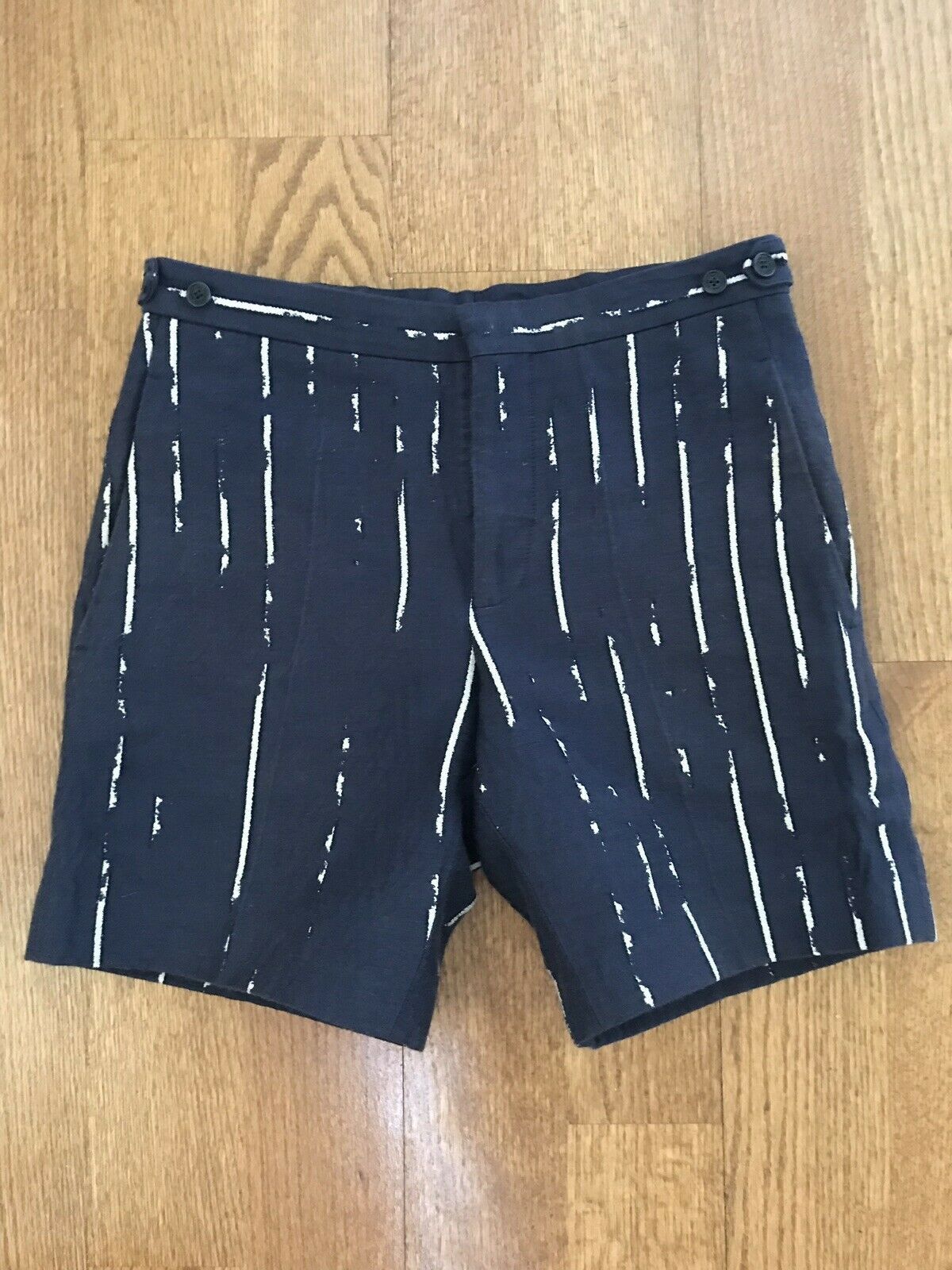 Neil Barrett SS13 Blue Cotton Blend White Pinstriped Shorts XS Size US 28 / EU 44 - 1 Thumbnail