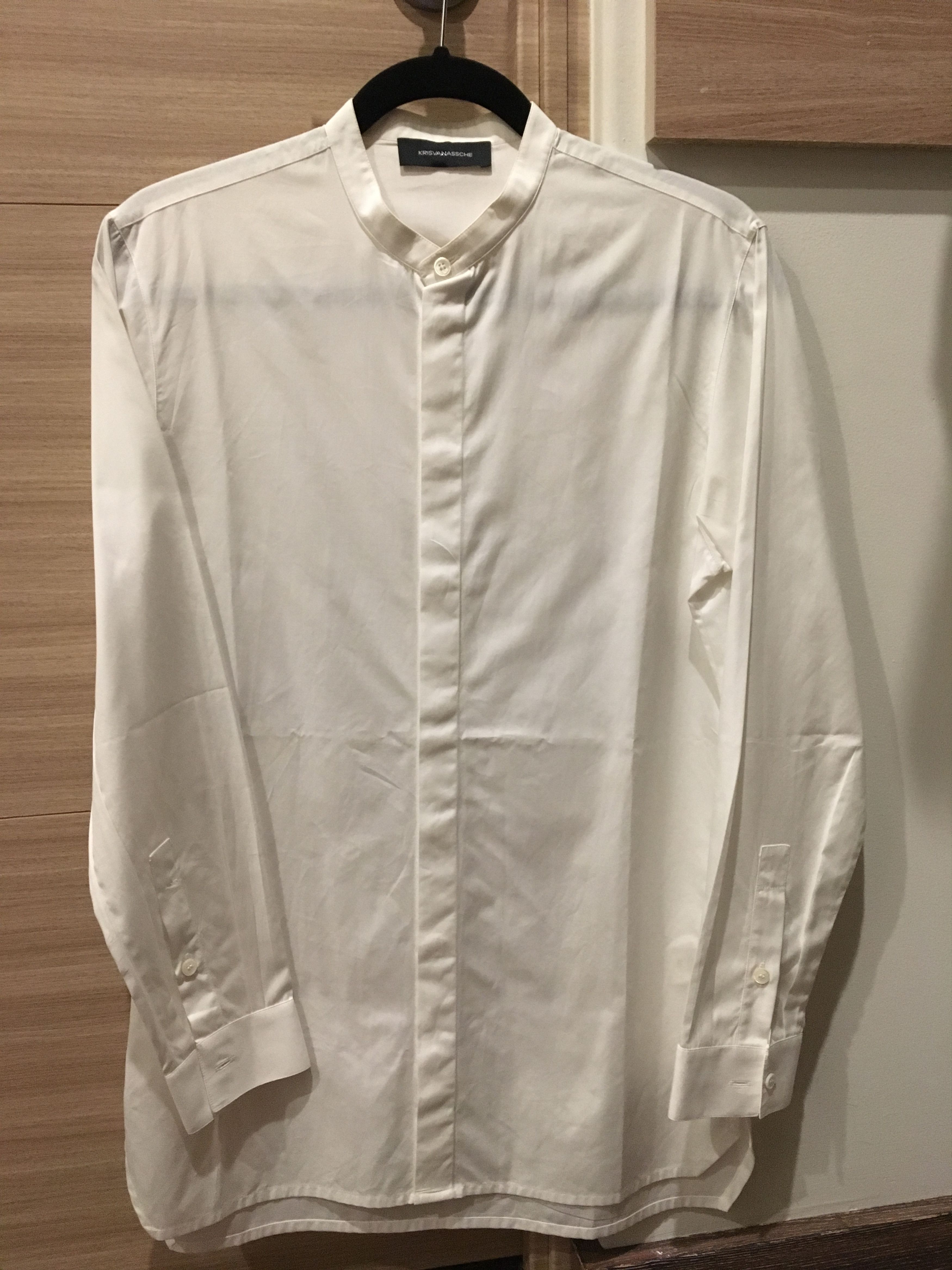 image of Kris Van Assche White Mandarin Mao Collar Shirt Size 44, Men's