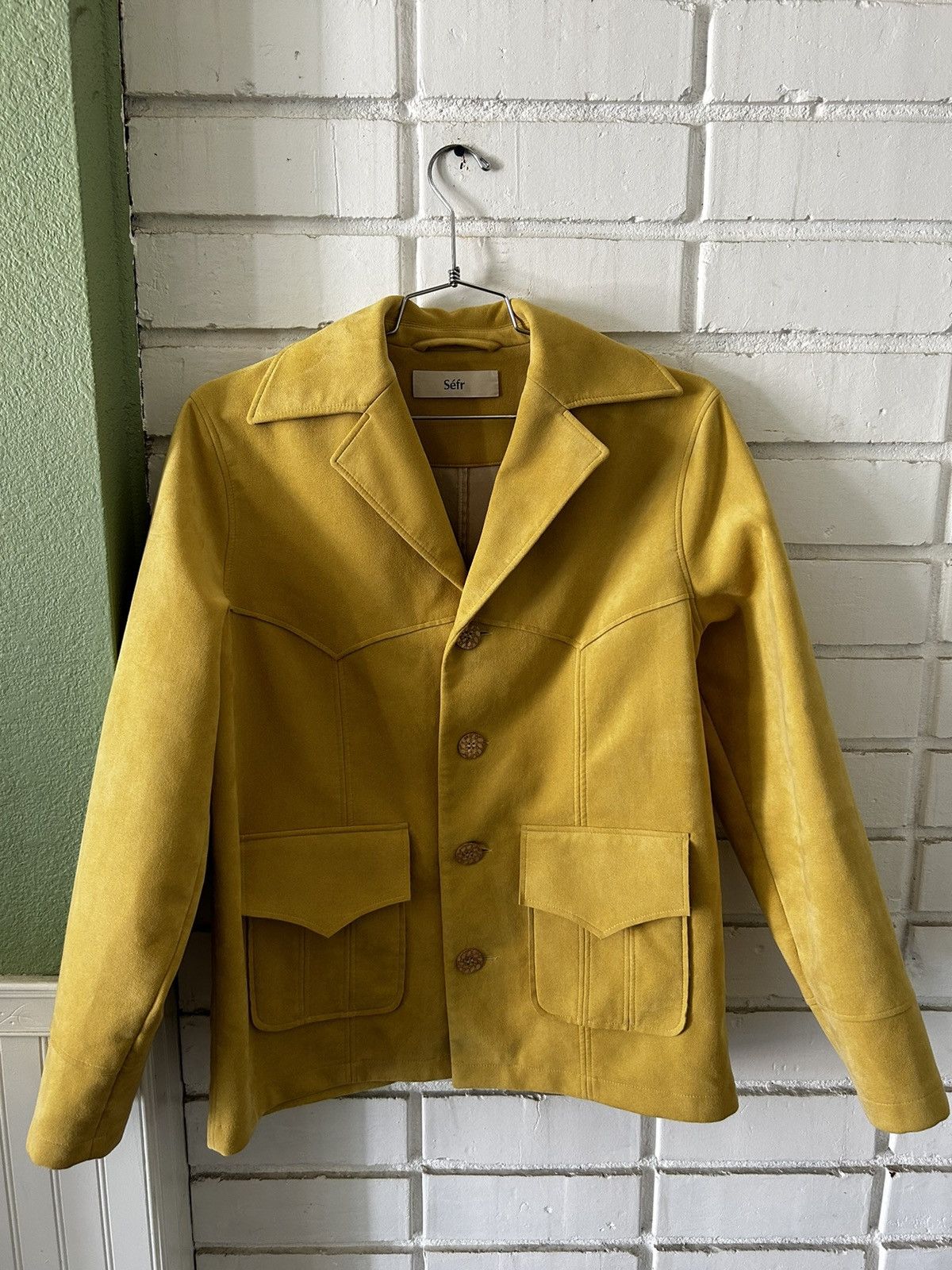 image of Sefr Jules Faux Suede Jacket (Sz L) in Yellow, Men's (Size Large)