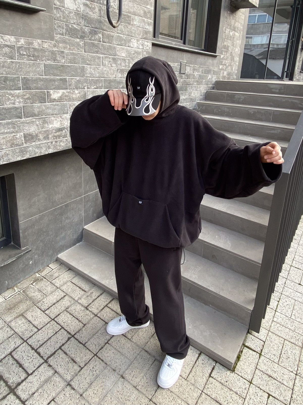 image of Yeezy Gap Polar Fleece Padded Hoodie By Balenciaga in Black, Men's (Size XL)