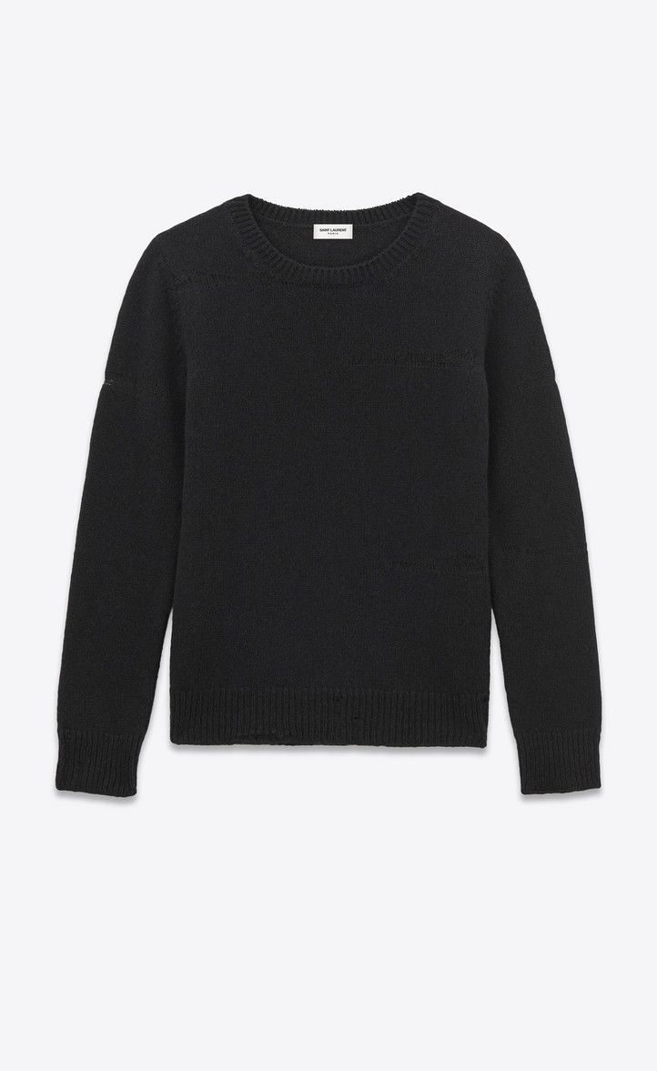 image of Saint Laurent Paris Fw15 Black Crewneck Wool Sweater Knit Celine, Men's (Size XS)