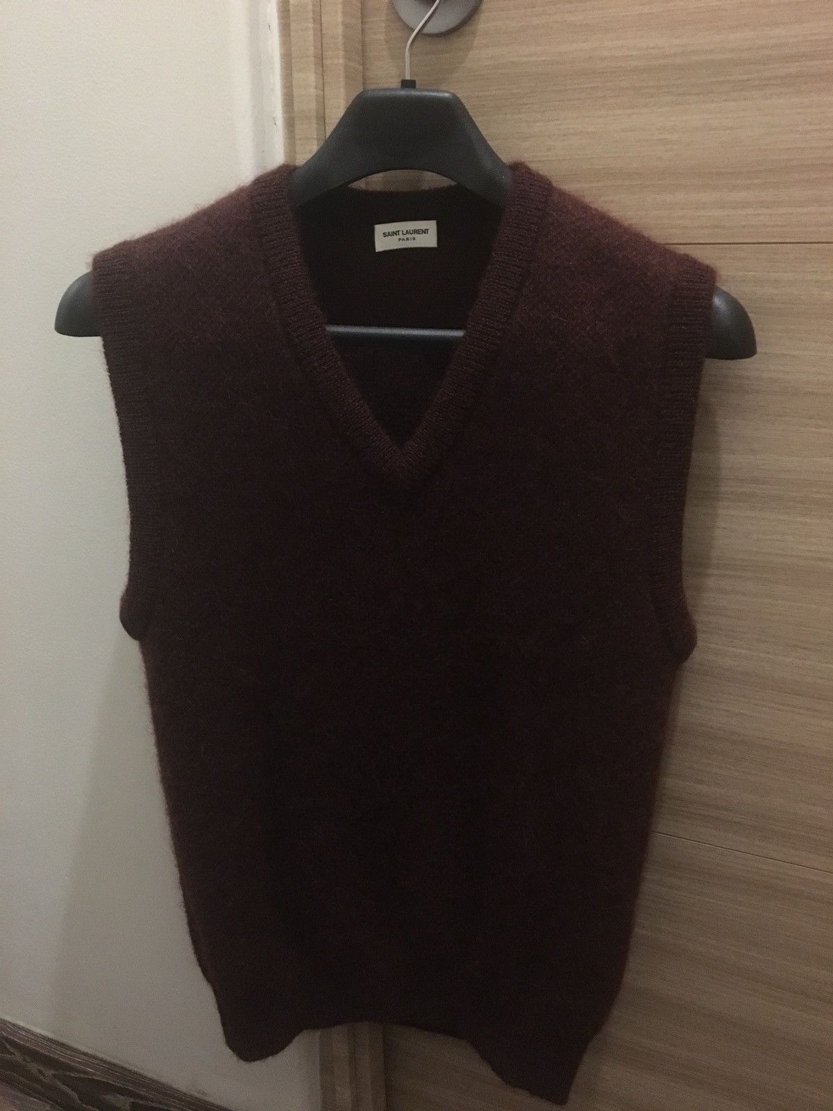Saint Laurent Paris FW14 V-neck Mohair Sweater Wine Bourdeaux XS sleeveless vest Size US XS / EU 42 / 0 - 4 Thumbnail