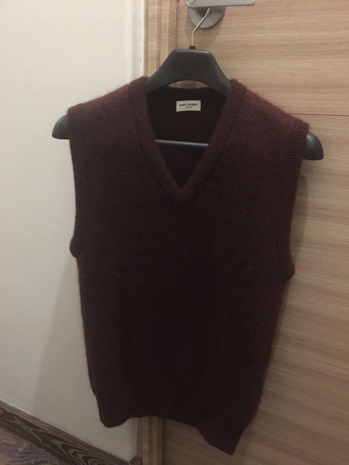 Saint Laurent Paris FW14 V-neck Mohair Sweater Wine Bourdeaux XS sleeveless vest Size US XS / EU 42 / 0 - 2 Thumbnail
