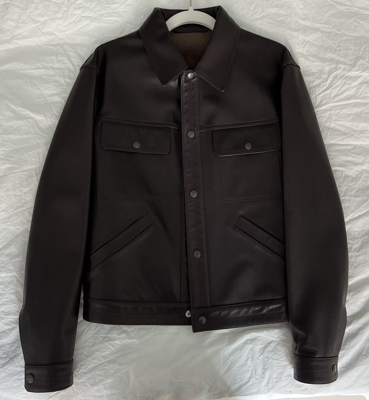 image of Lemaire Brown Trucker Jacket, Men's (Size Small)