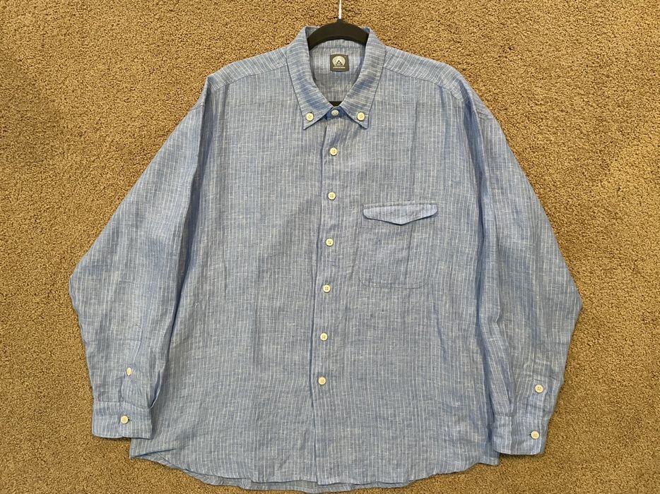 18 East Chestnut Linen Button Down Shirt - french blue striped | Grailed