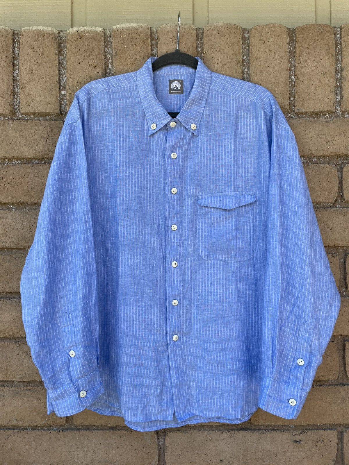 18 East Chestnut Linen Button Down Shirt - french blue striped | Grailed