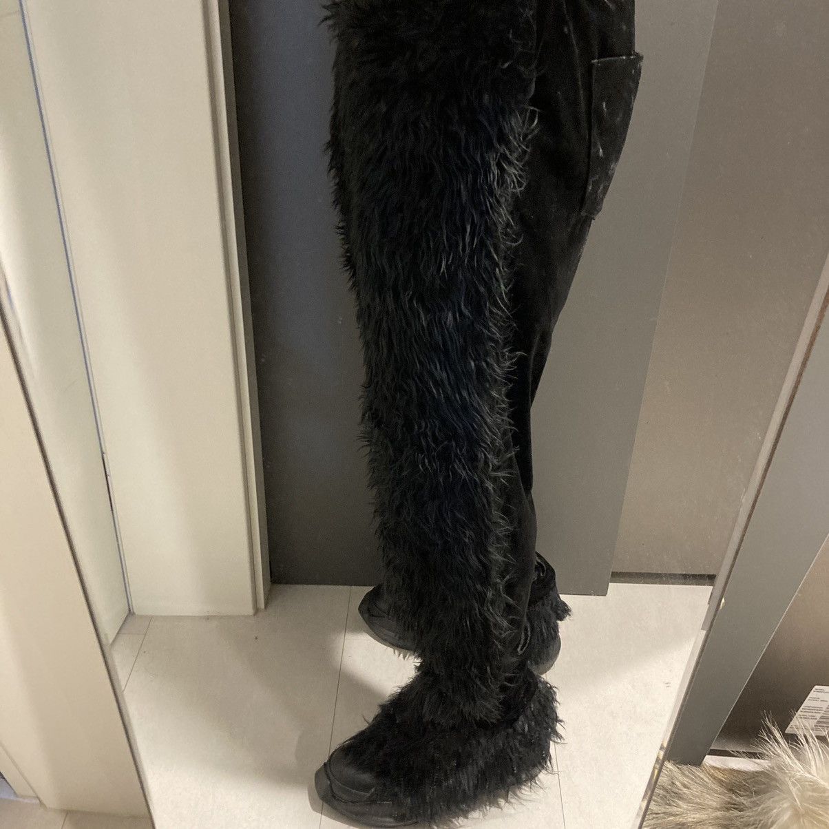 image of 00S Nozomi Ishiguro Faux Fur Velour Pants Archive in Black, Men's (Size 33)