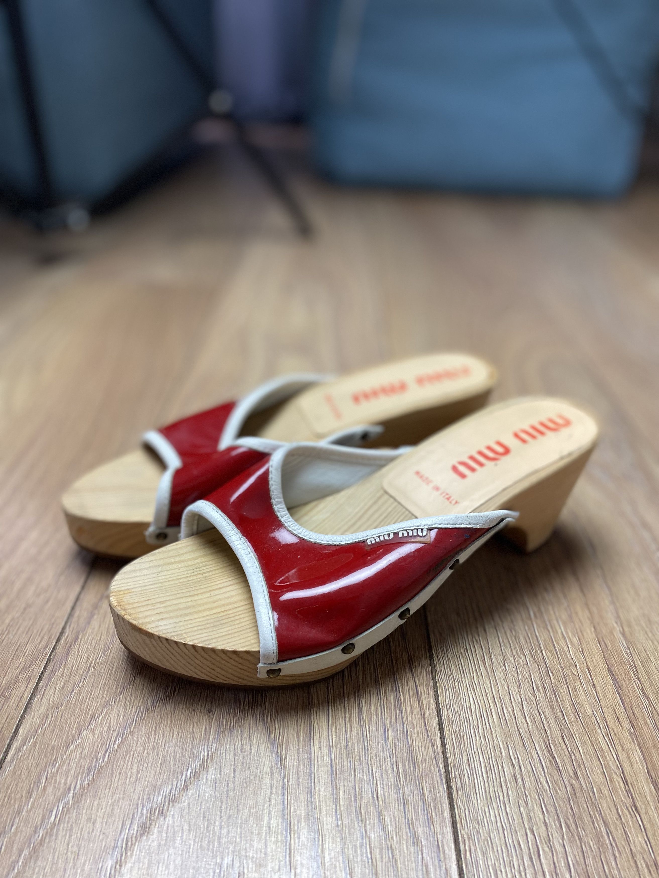 Miu Miu Miu Miu vintage rote mules wooden 90s Size US 6 / IT 36 - 3 Thumbnail