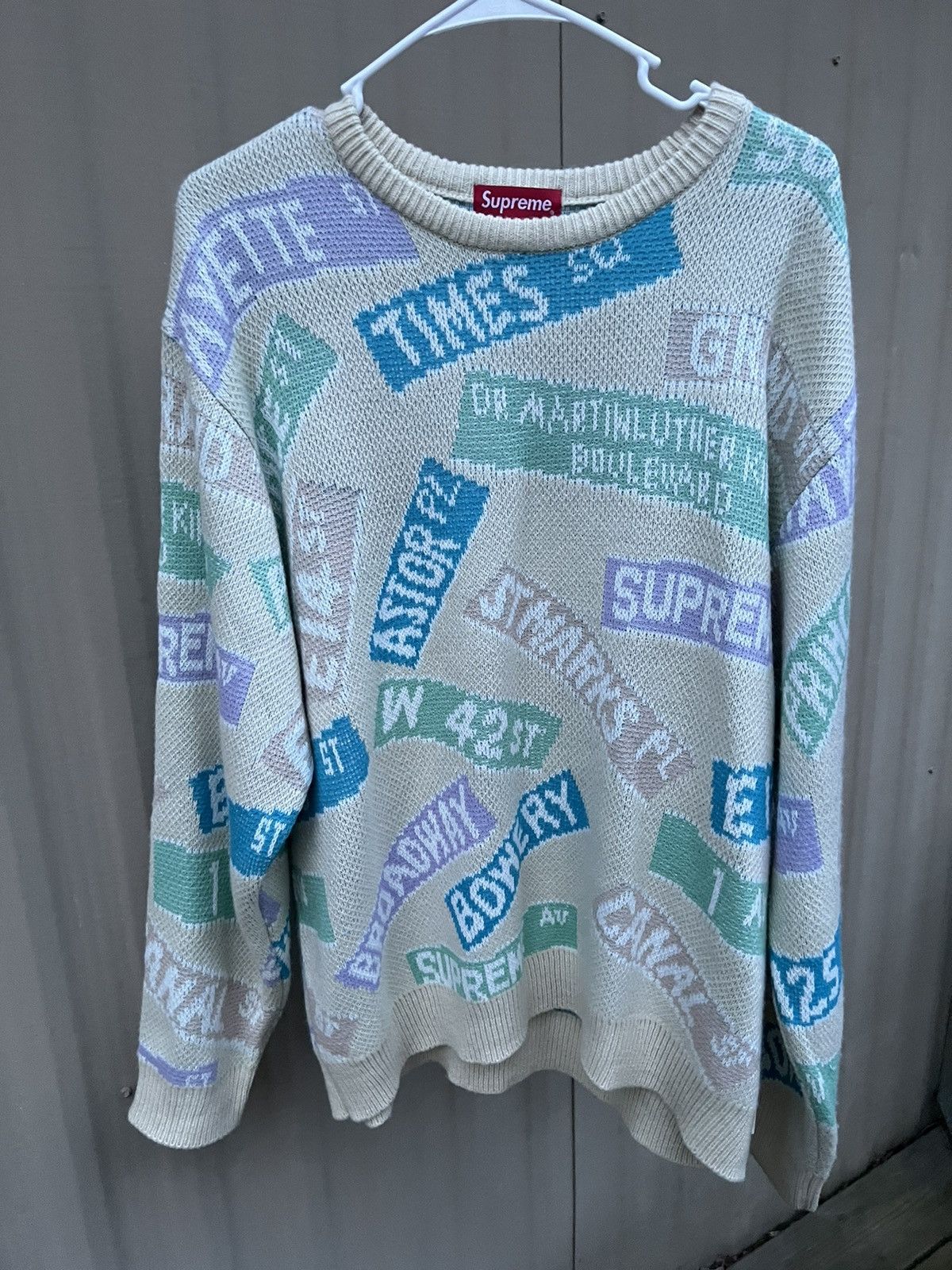 Supreme Supreme “street signs” sweater Natural | Grailed