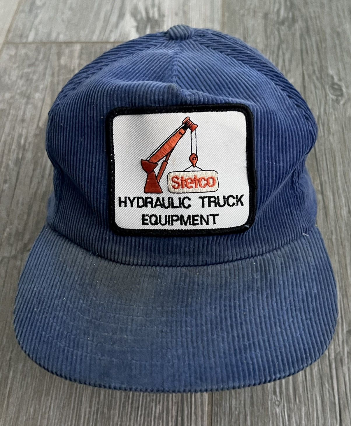 image of 1980S Hydraulic Truck Equipment Blue Corduroy Vintage Hat, Men's