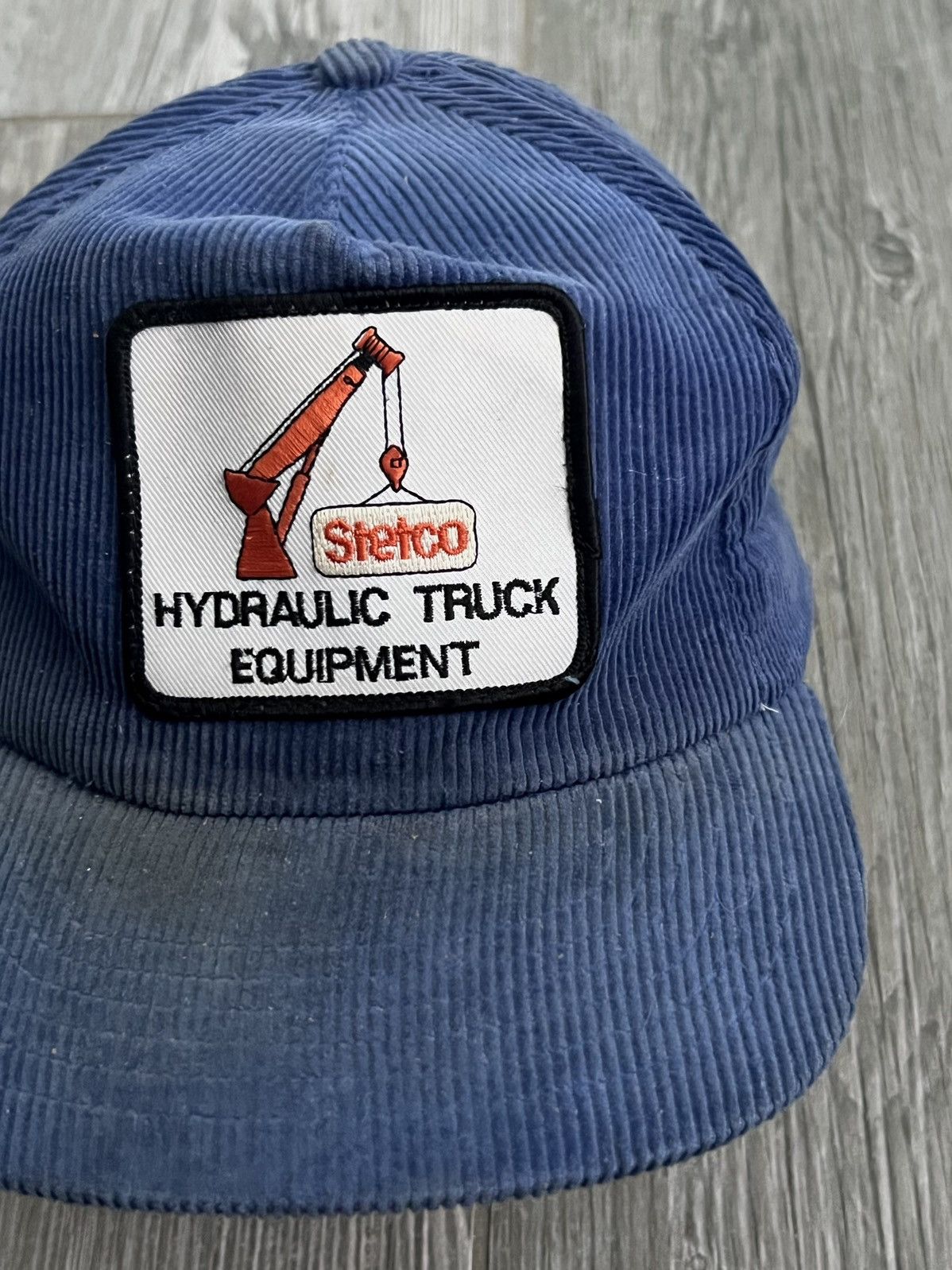 Vintage 1980s Hydraulic Truck Equipment Blue Corduroy Vintage Hat Size ONE SIZE - 2 Thumbnail