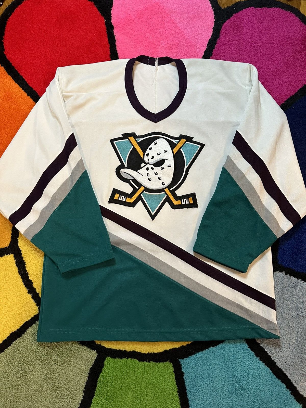Maillot Hockey CCM Vintage Anaheim Mighty Ducks - Taille L Enfant - Fabriqué Au Canada
