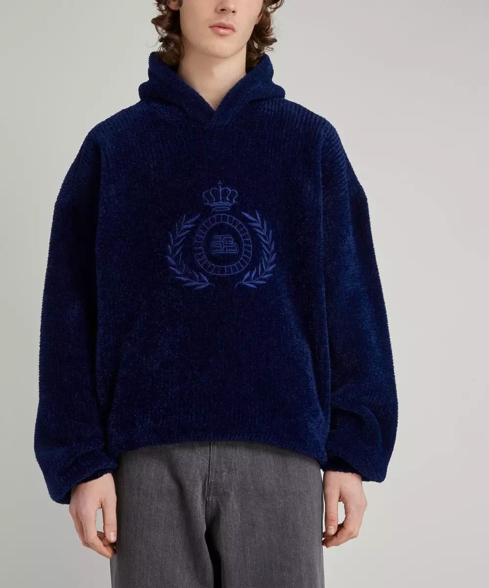 image of Balenciaga Oversized Fleece Bb Crowne Logo Hoodie in Navy, Men's (Size Medium)
