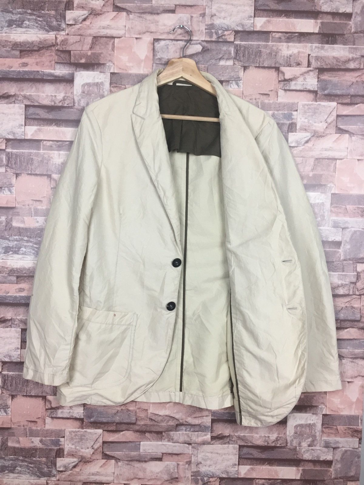 Armani Armani Collezioni Algodon Blazer Jacket Beige Size 48S - 4 Thumbnail