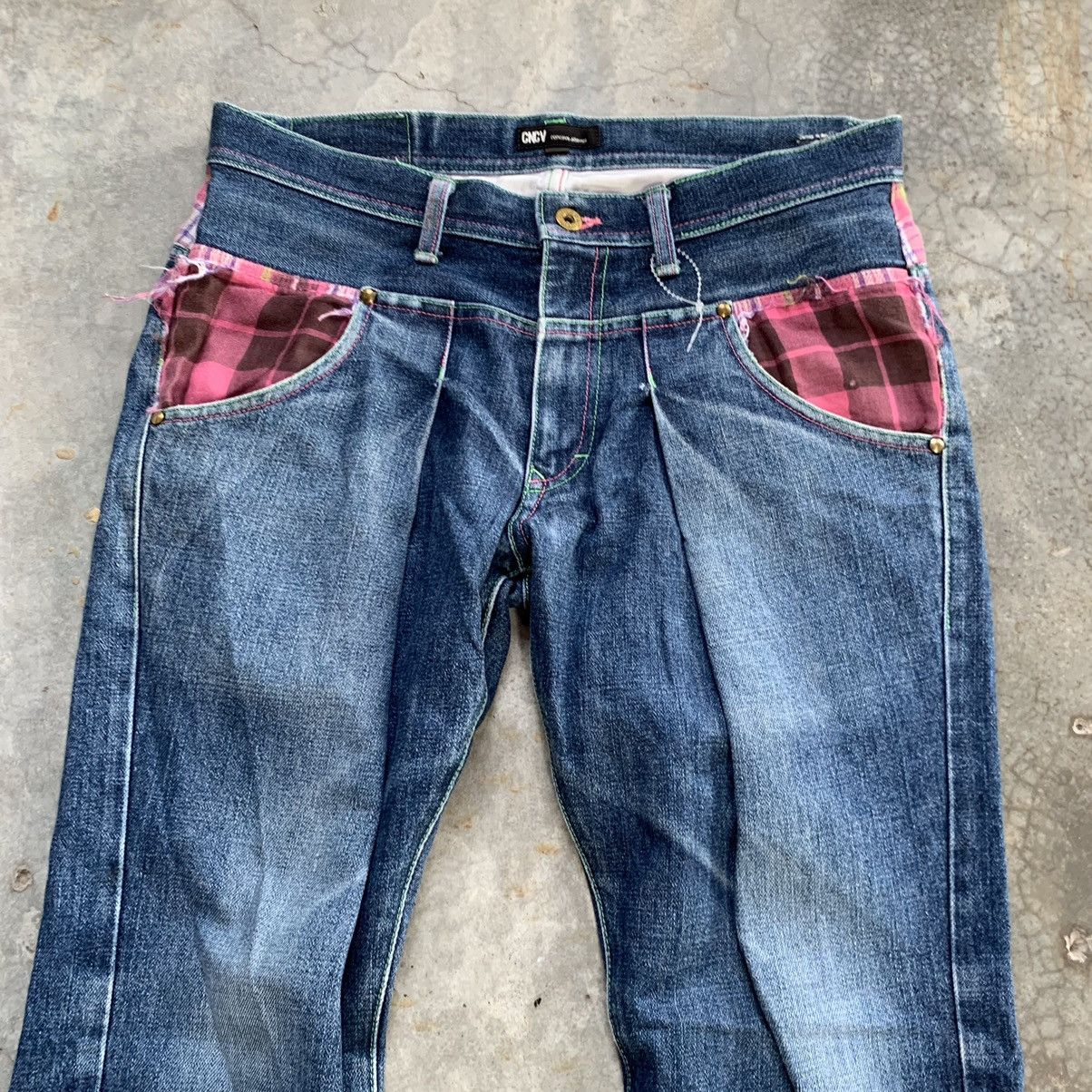 Japanese Brand MadeInJapan Concave Attempt Patchwork Flared WIDELEG Jeans Size US 32 / EU 48 - 3 Thumbnail