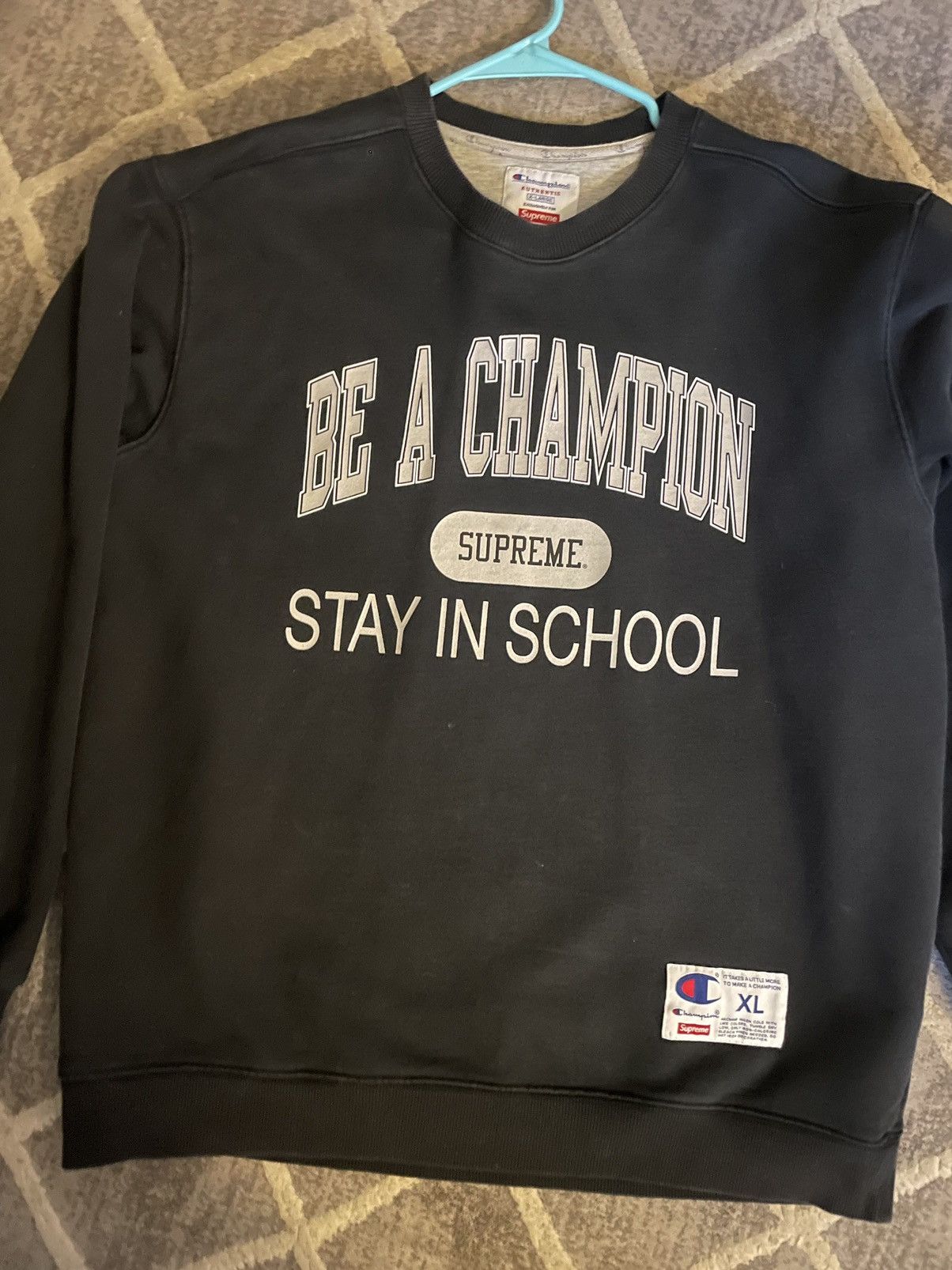 Champion Supreme Stay In School Crewneck | Grailed