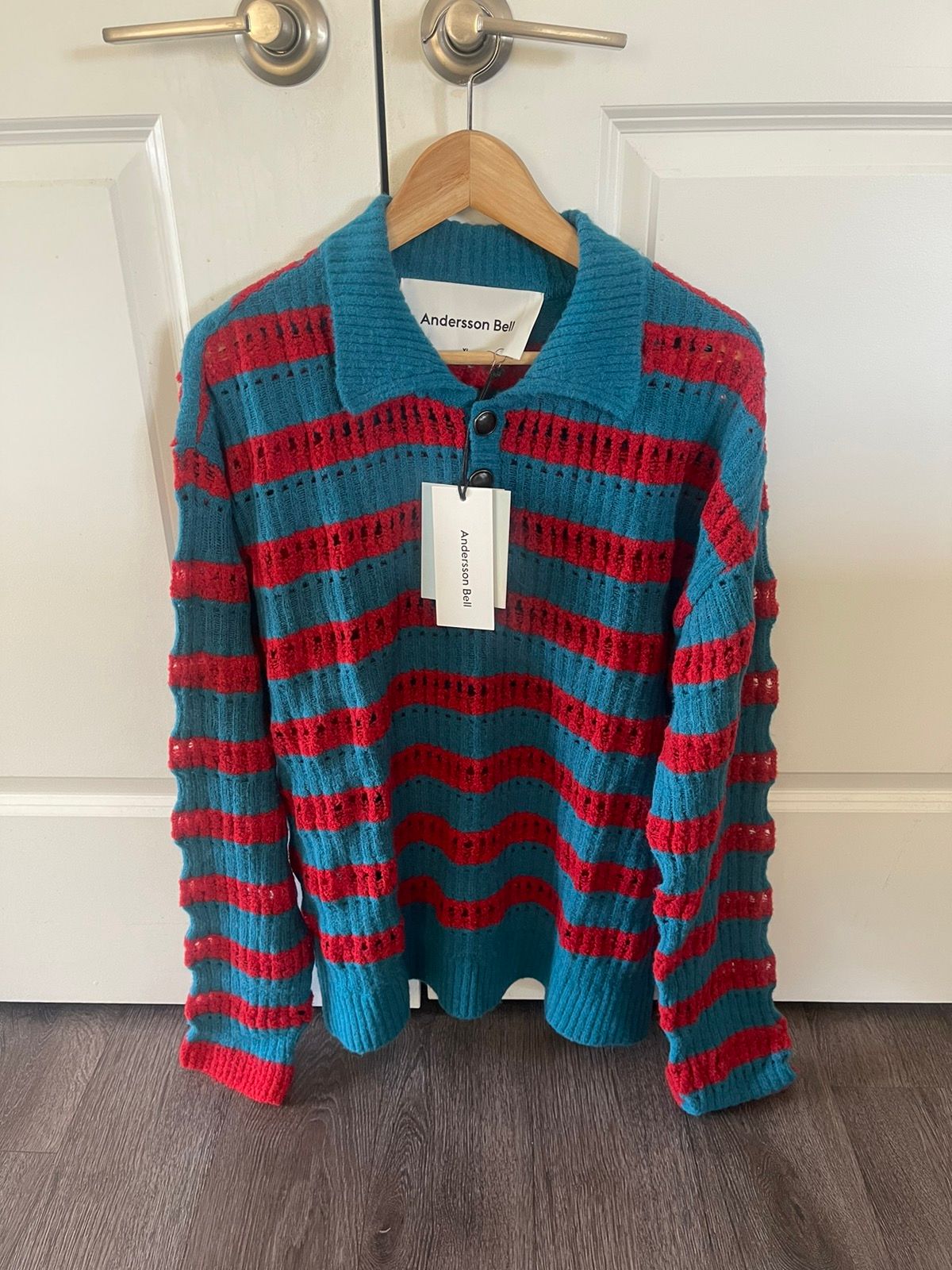 Pre-owned Andersson Bell Burble Stripe Polo Sweater In Red Blue Green