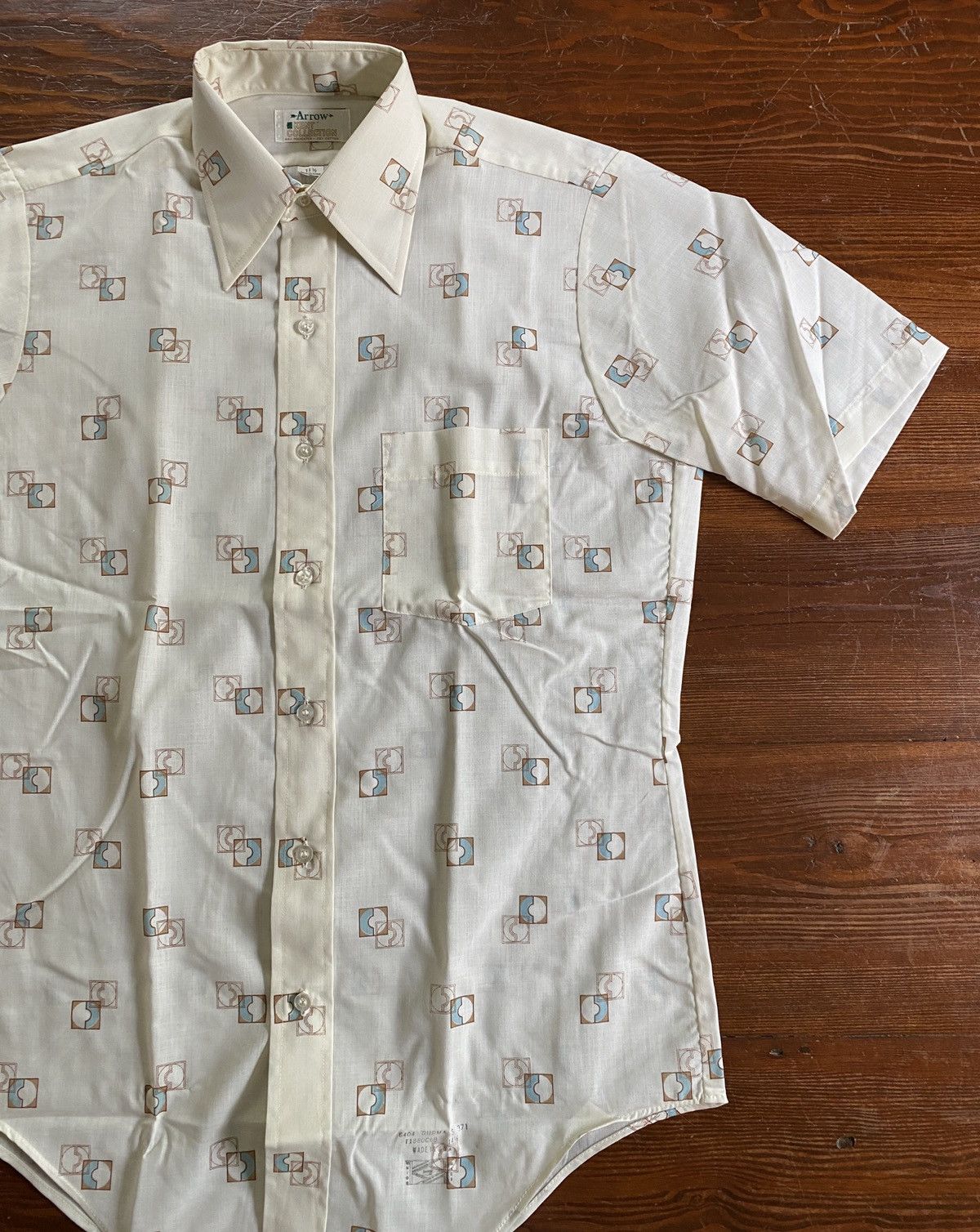 Arrow Vintage 70’s Arrow Textile Pattern Short Sleeve Button Up Size US S / EU 44-46 / 1 - 1 Thumbnail