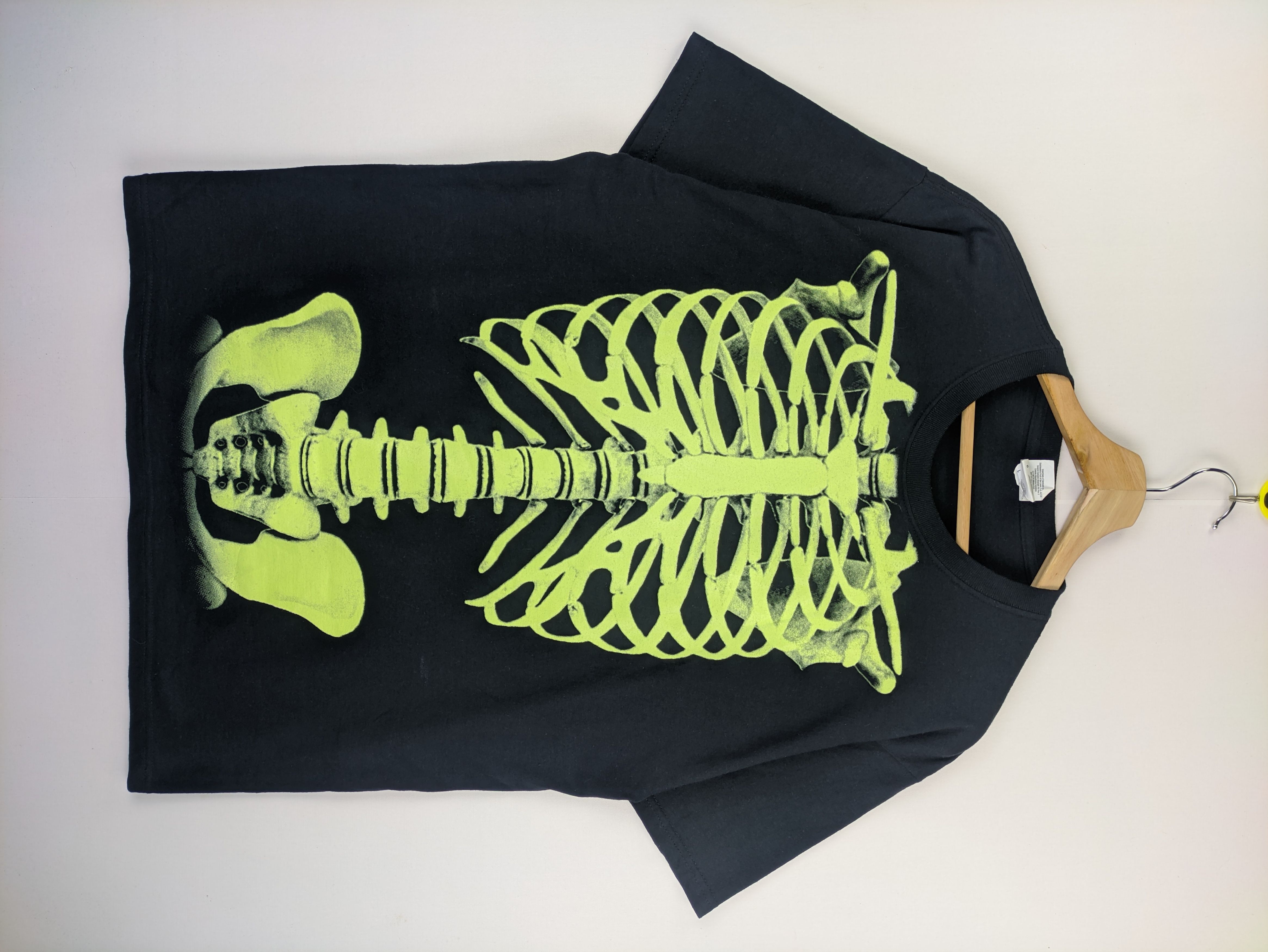 image of Bones x Tee Shirt Stealst Shirt Skeleton Ribs Kapital Style Glow In The Dark in Black (Size Large)