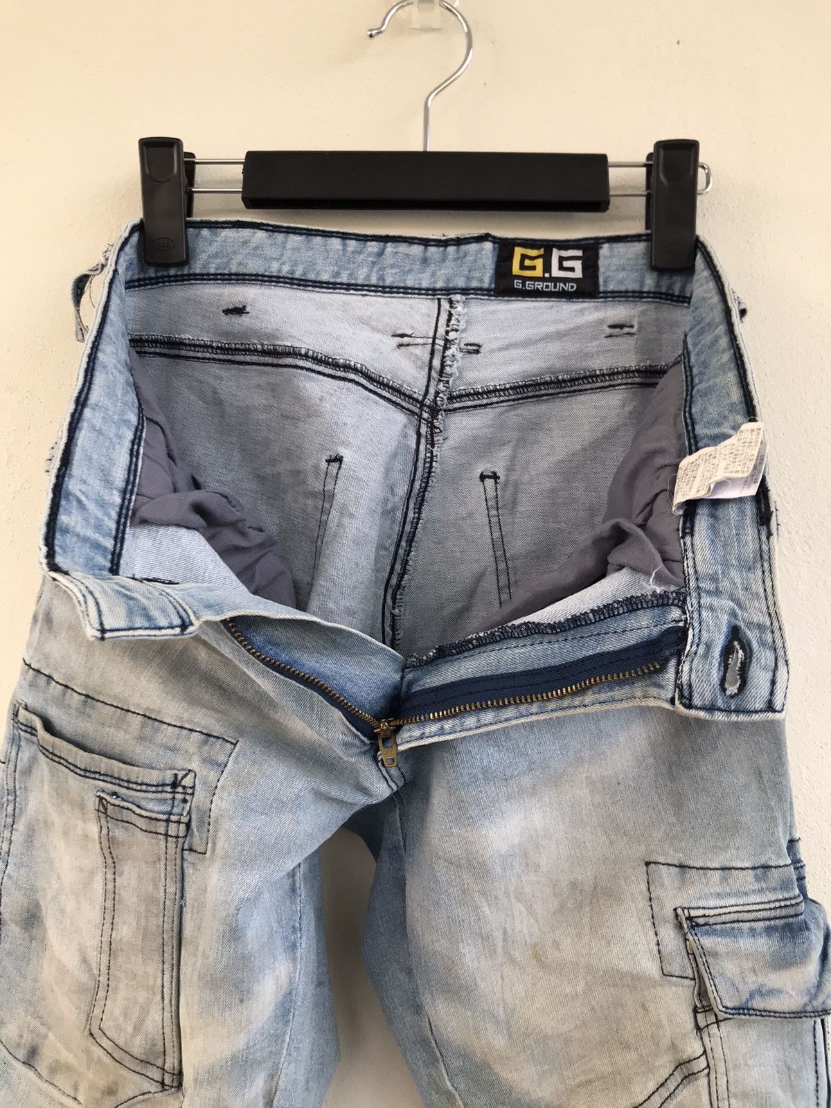 Japanese Brand Distressed G.ground trashed stretchable denim Size US 31 - 20 Thumbnail