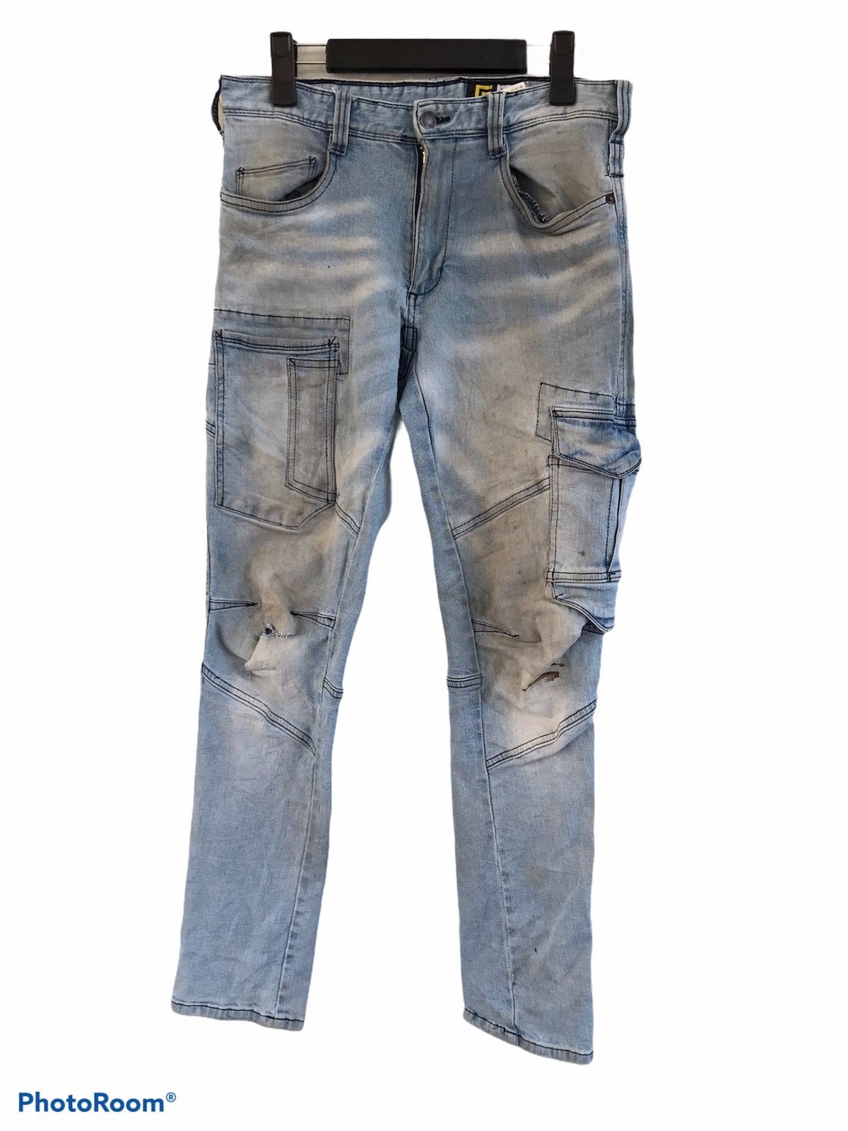 Japanese Brand Distressed G.ground trashed stretchable denim Size US 31 - 1 Thumbnail