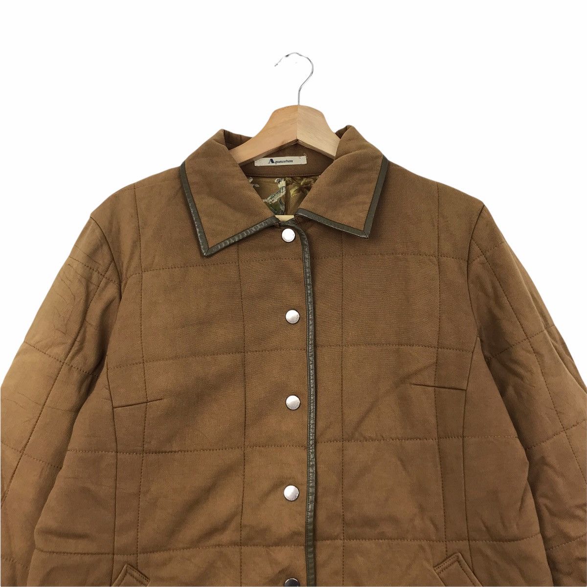 Vintage AQUASCUTUM Quilted Leather Brown Overprint Jacket Size US M / EU 48-50 / 2 - 3 Thumbnail