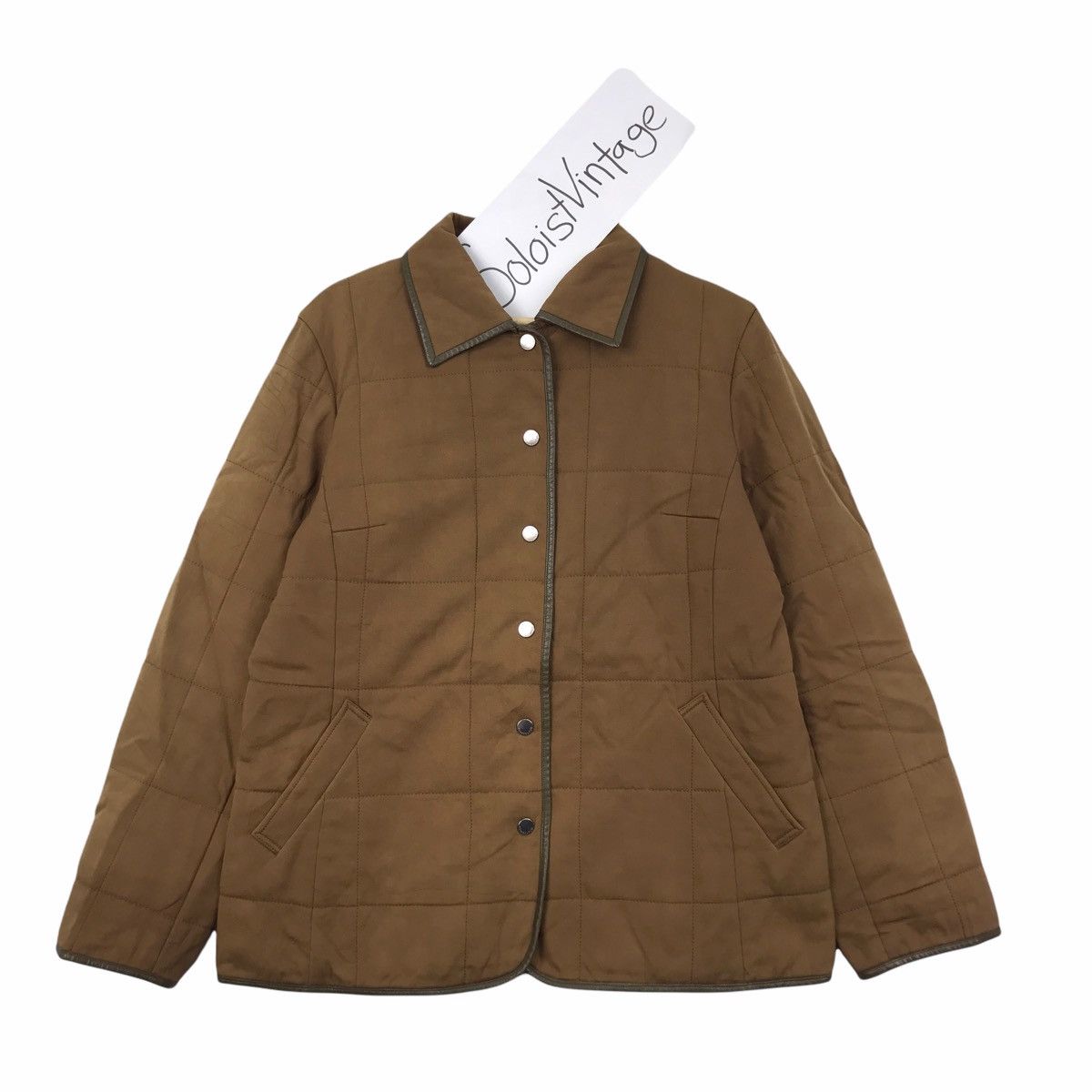 Vintage AQUASCUTUM Quilted Leather Brown Overprint Jacket Size US M / EU 48-50 / 2 - 1 Thumbnail