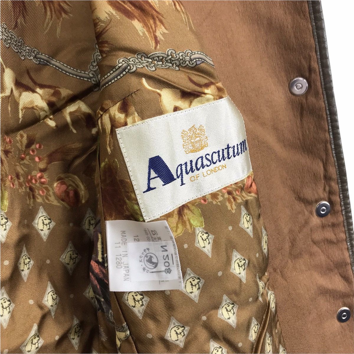 Vintage AQUASCUTUM Quilted Leather Brown Overprint Jacket Size US M / EU 48-50 / 2 - 5 Thumbnail