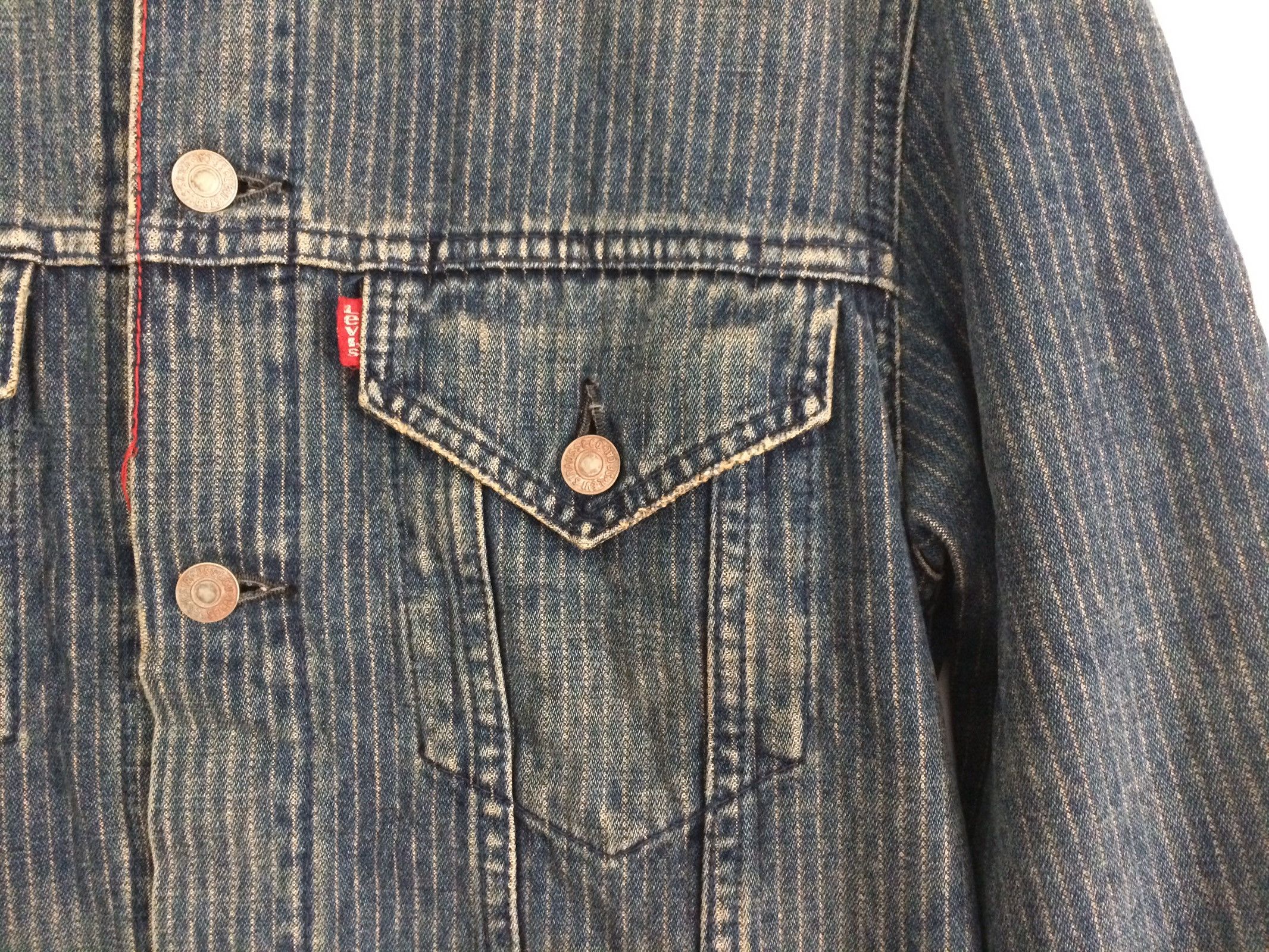 Levi's × Levi's Vintage Clothing × Vintage 🔥🔥Vtg Levi's Redloop Wabash Hickory Denim Trucker Jacket Size US L / EU 52-54 / 3 - 3 Thumbnail