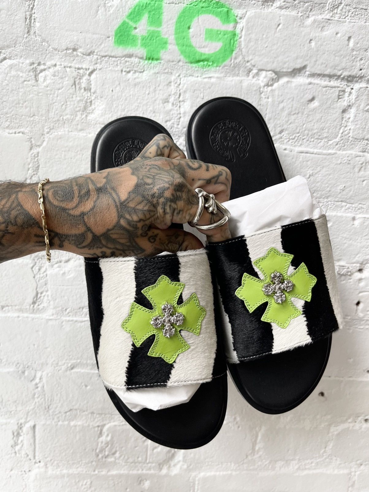 Chrome Hearts Chrome Hearts Zebra PonyHair Slides Sandals SZ 11 Grailed