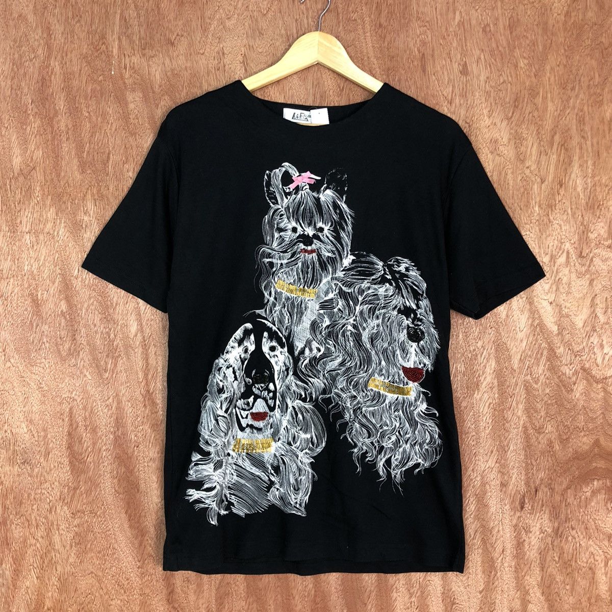 Japanese Brand DL Fashion Black dog Short Sleeve Tshirt #1625 Size L / US 10 / IT 46 - 1 Thumbnail