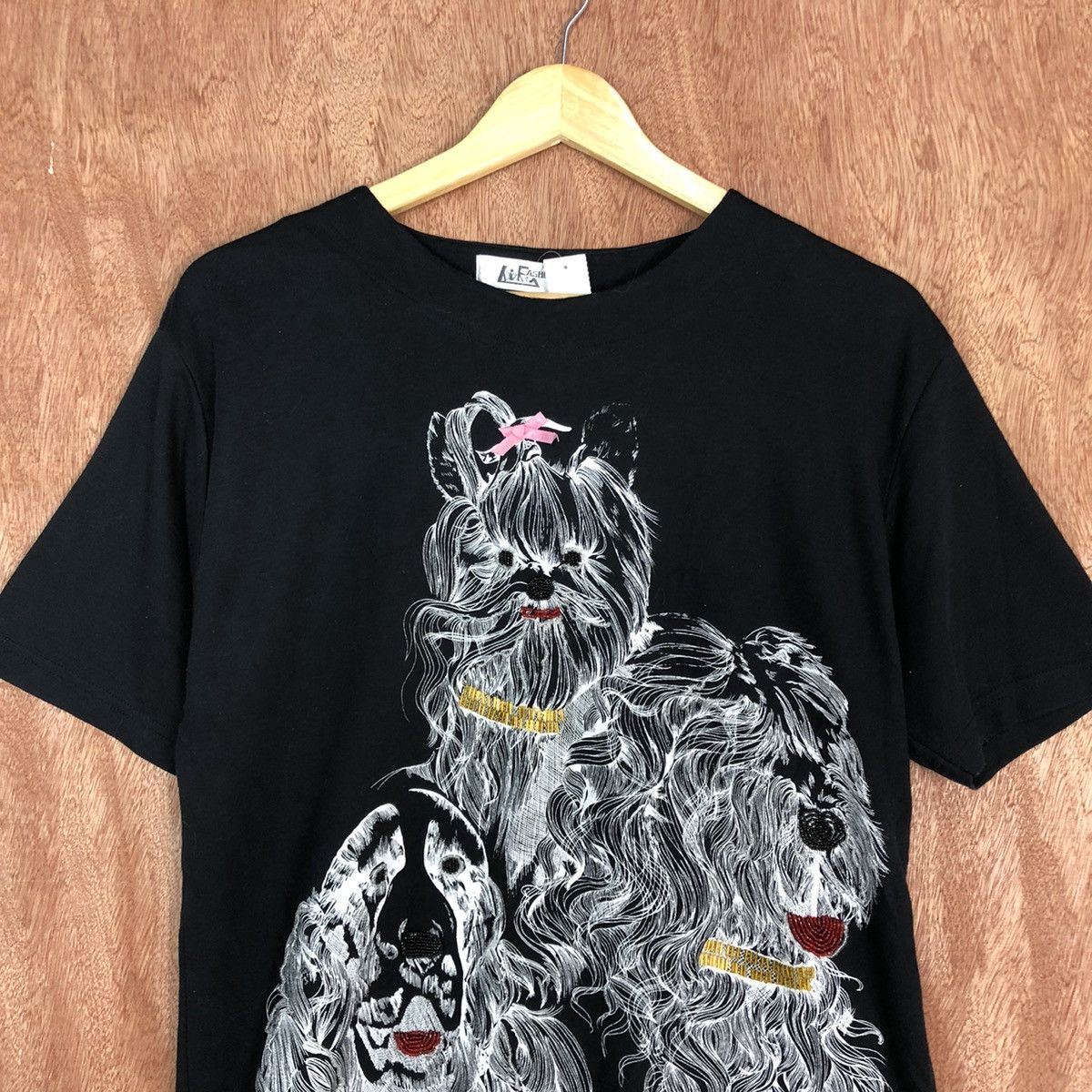 Japanese Brand DL Fashion Black dog Short Sleeve Tshirt #1625 Size L / US 10 / IT 46 - 2 Thumbnail