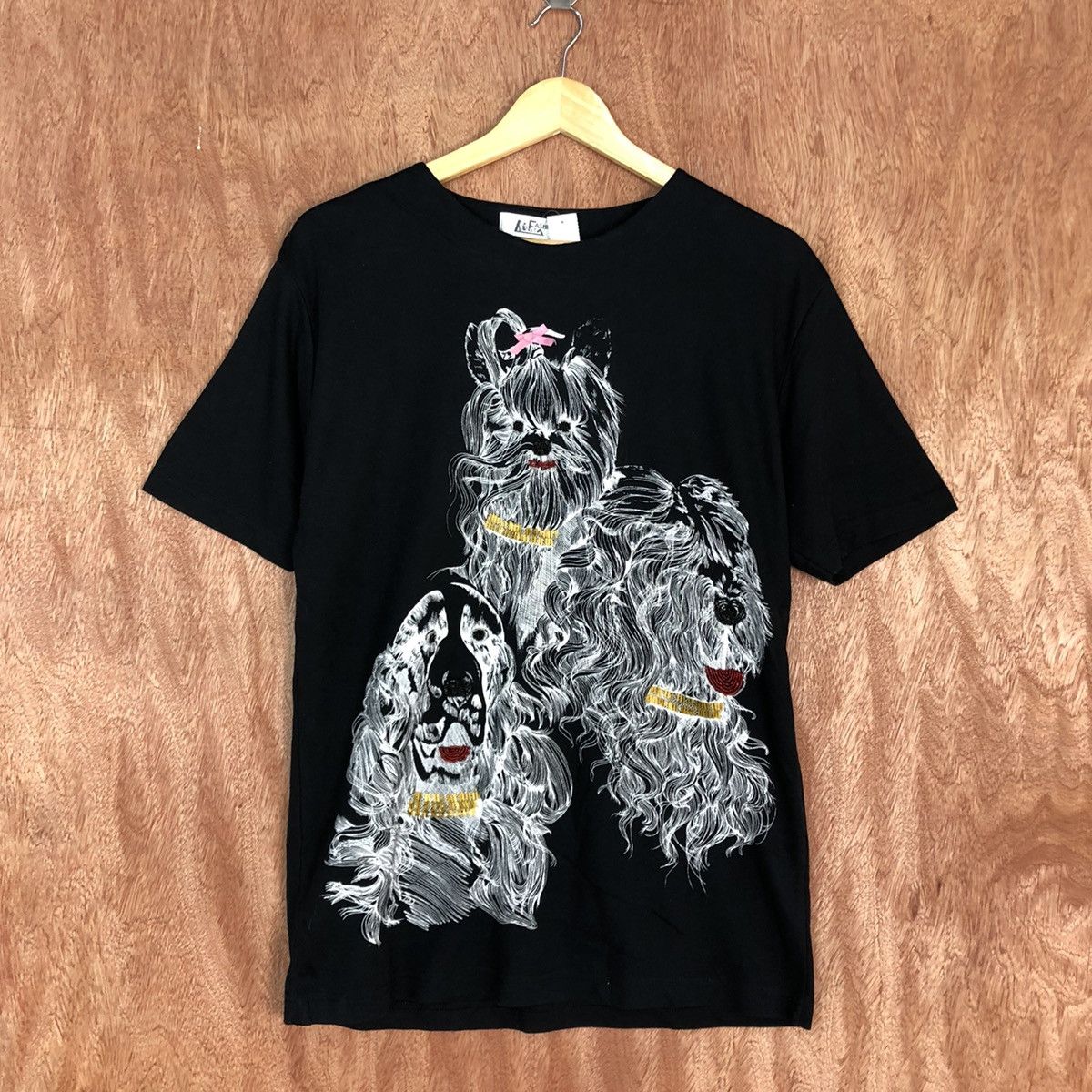 Japanese Brand DL Fashion Black dog Short Sleeve Tshirt #1625 Size L / US 10 / IT 46 - 3 Thumbnail