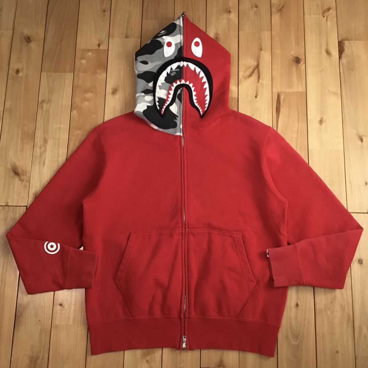 image of Nfs Limited Bape Camo Shark Full Zip Hoodie Ape Nigo in Red, Men's (Size Small)