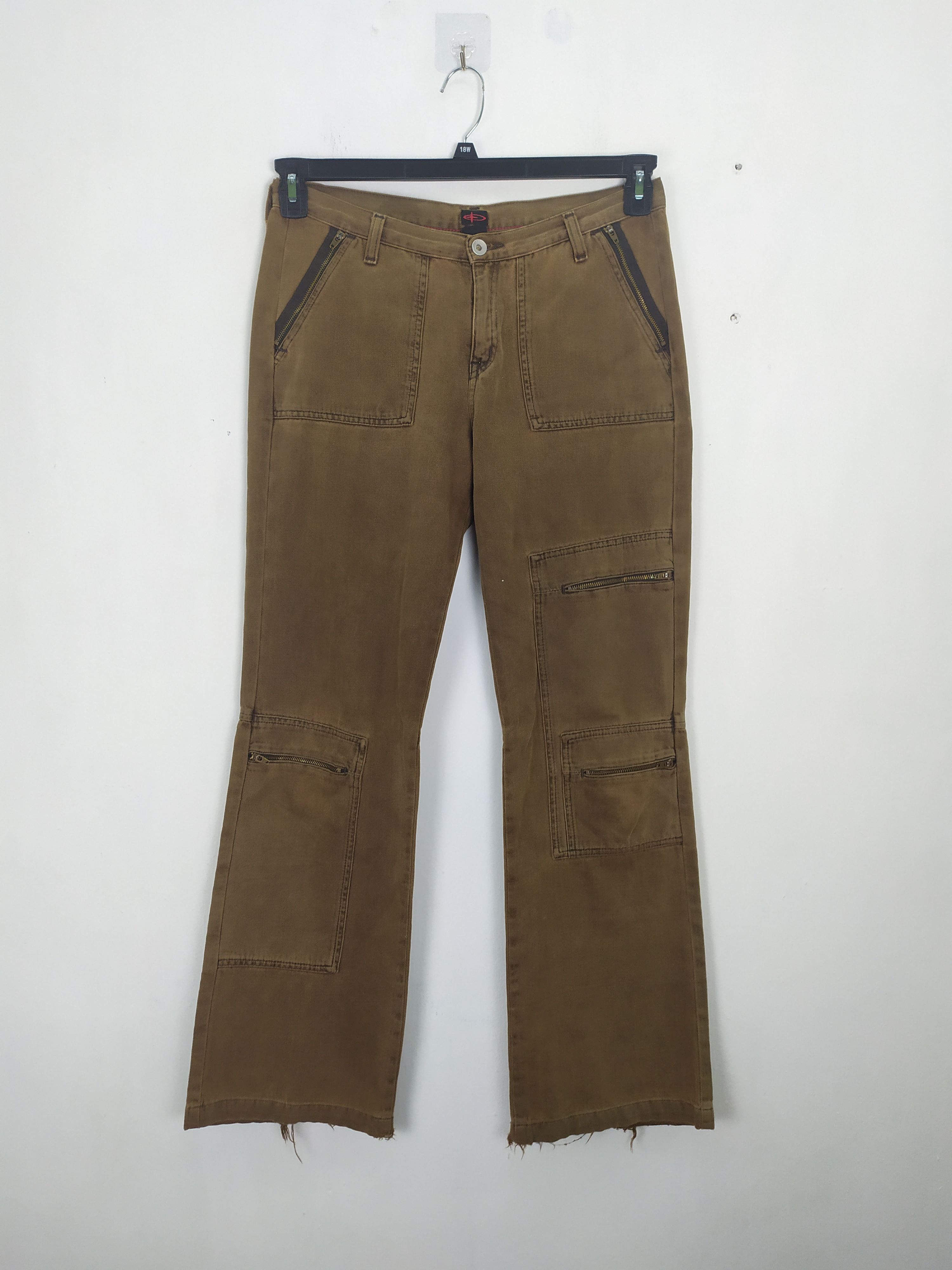 image of Vintage Double Knee 7 Pocket Flared Cargo Pants in Brown, Men's (Size 30)