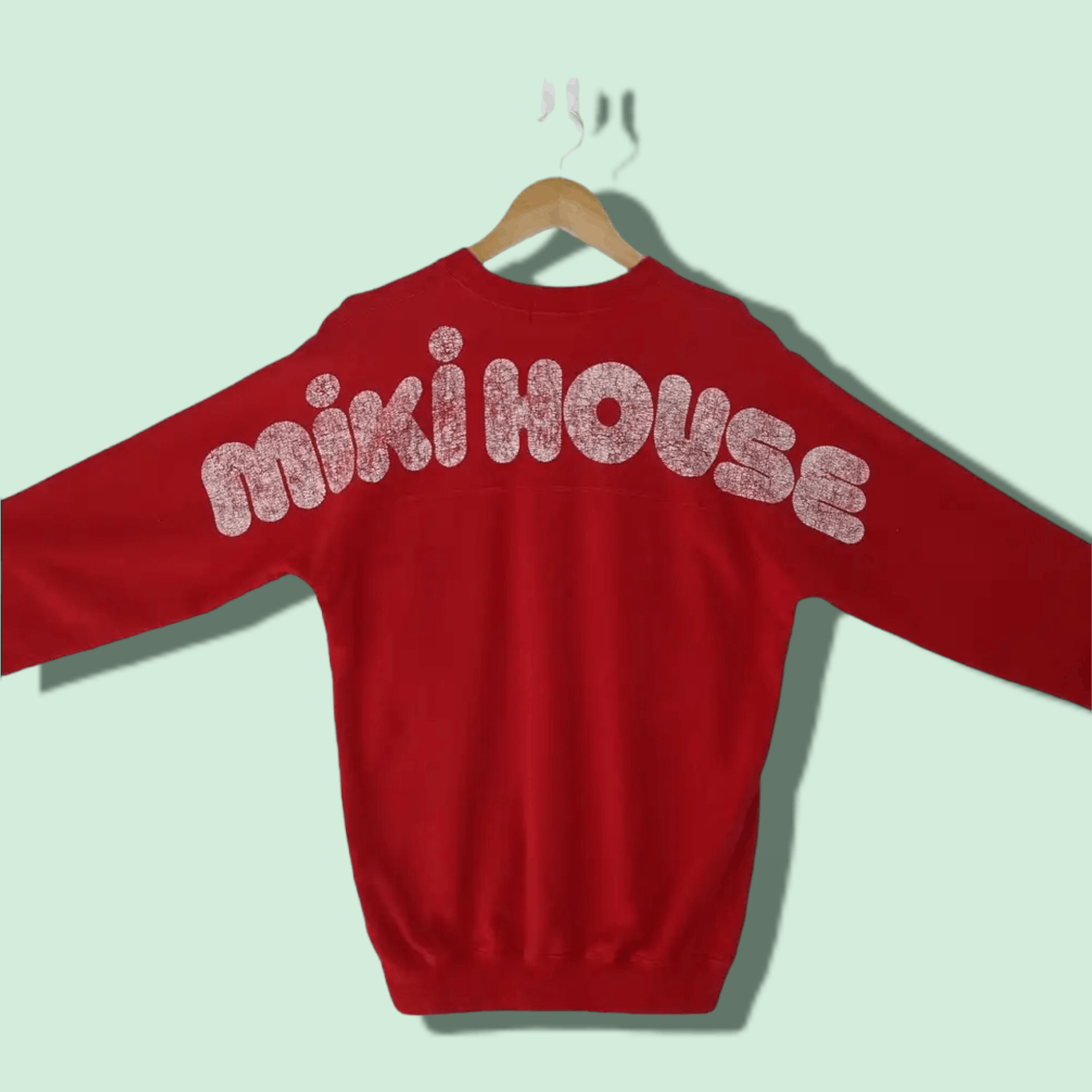 image of Disney x Mickey Mouse 90's Japan Miki House Big Spell Out Jumper Sweatshirt in Red (Size Medium)