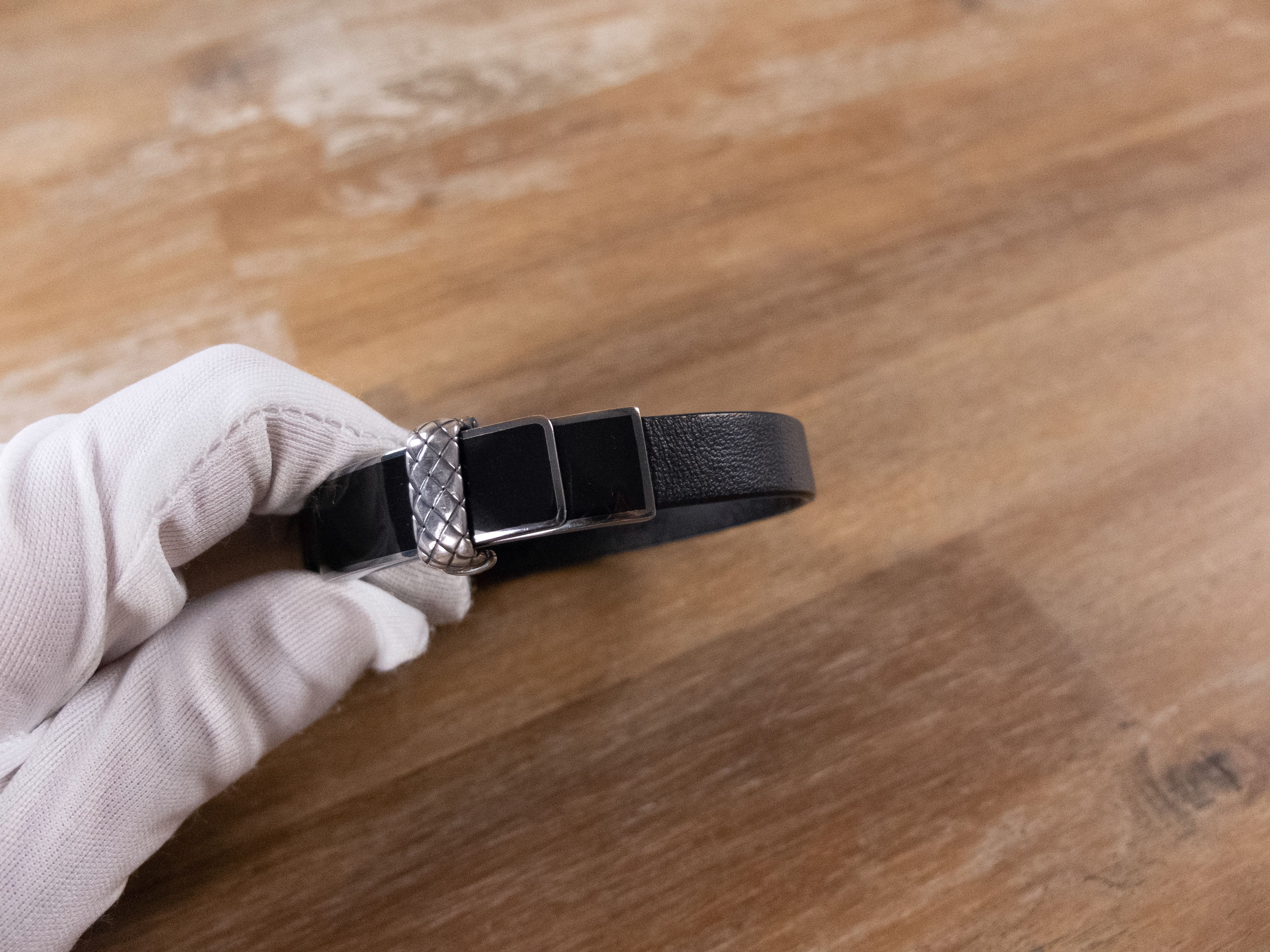 Bottega Veneta BOTTEGA VENETA black leather & silver bracelet Size Large q Size ONE SIZE - 2 Thumbnail