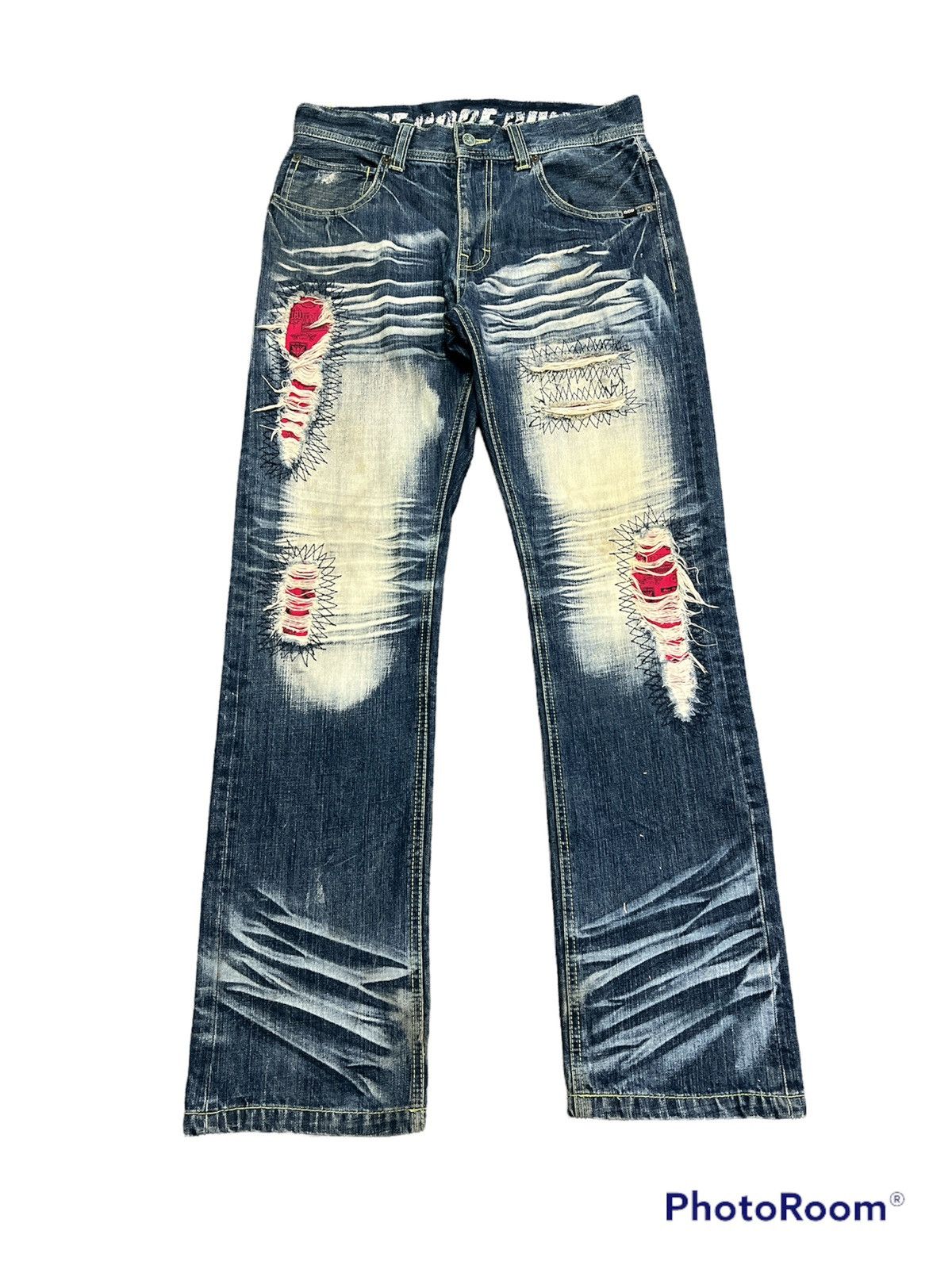 SICK🔥Thrashed Patchwork Denim Pants Japanese Brand MCD