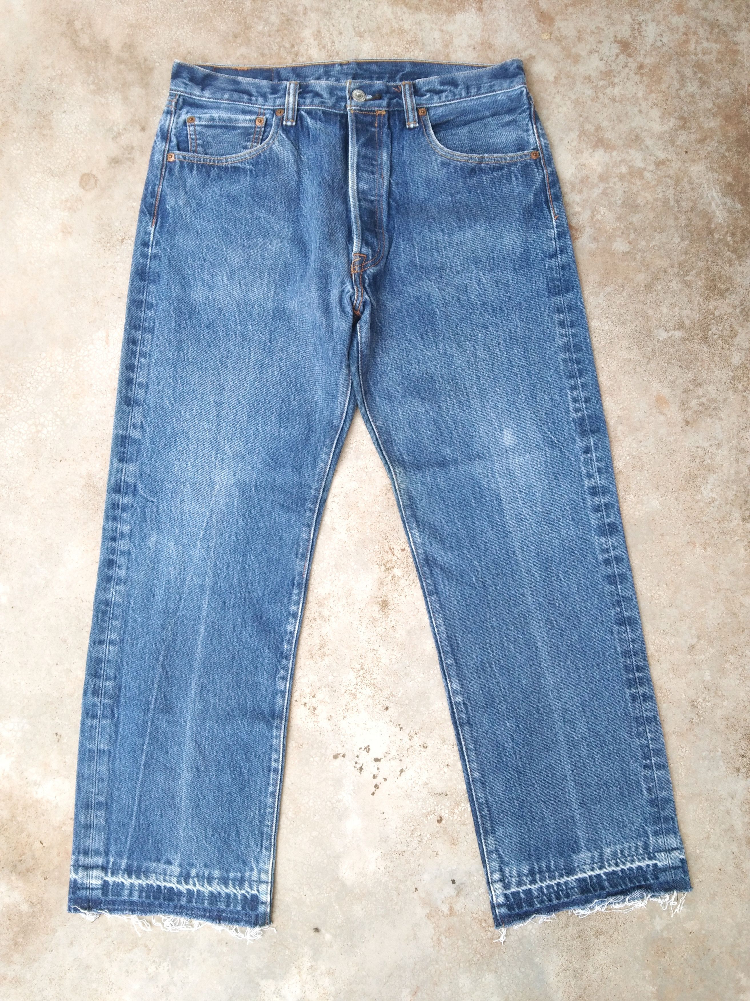 image of Levis 501 Released Hem Distressed Jeans 32X28 in Blue, Men's
