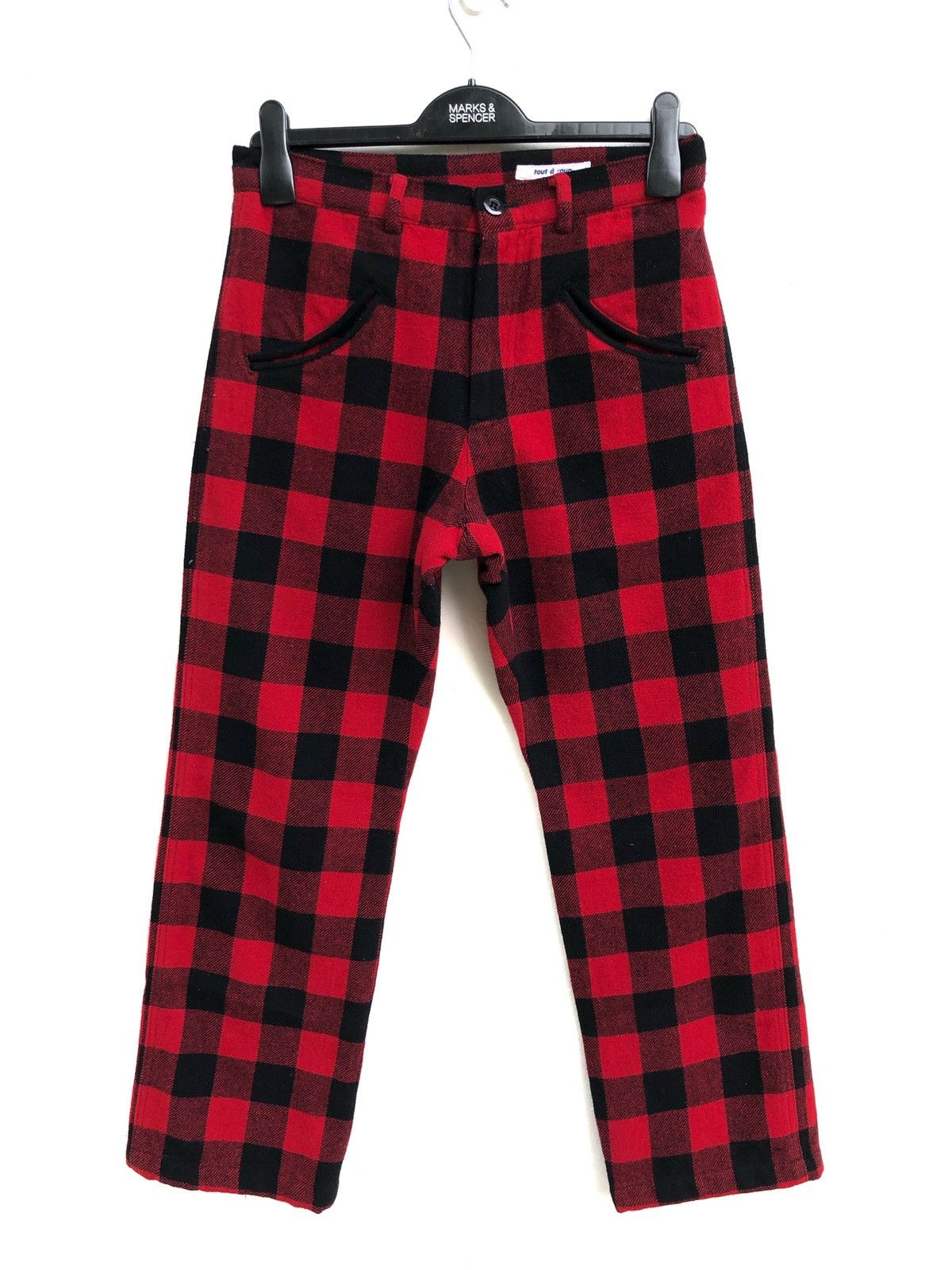 image of Seditionaries Tout A Coup Smiley Pocket Wool Tartan Pant in Red Tartan (Size 27)