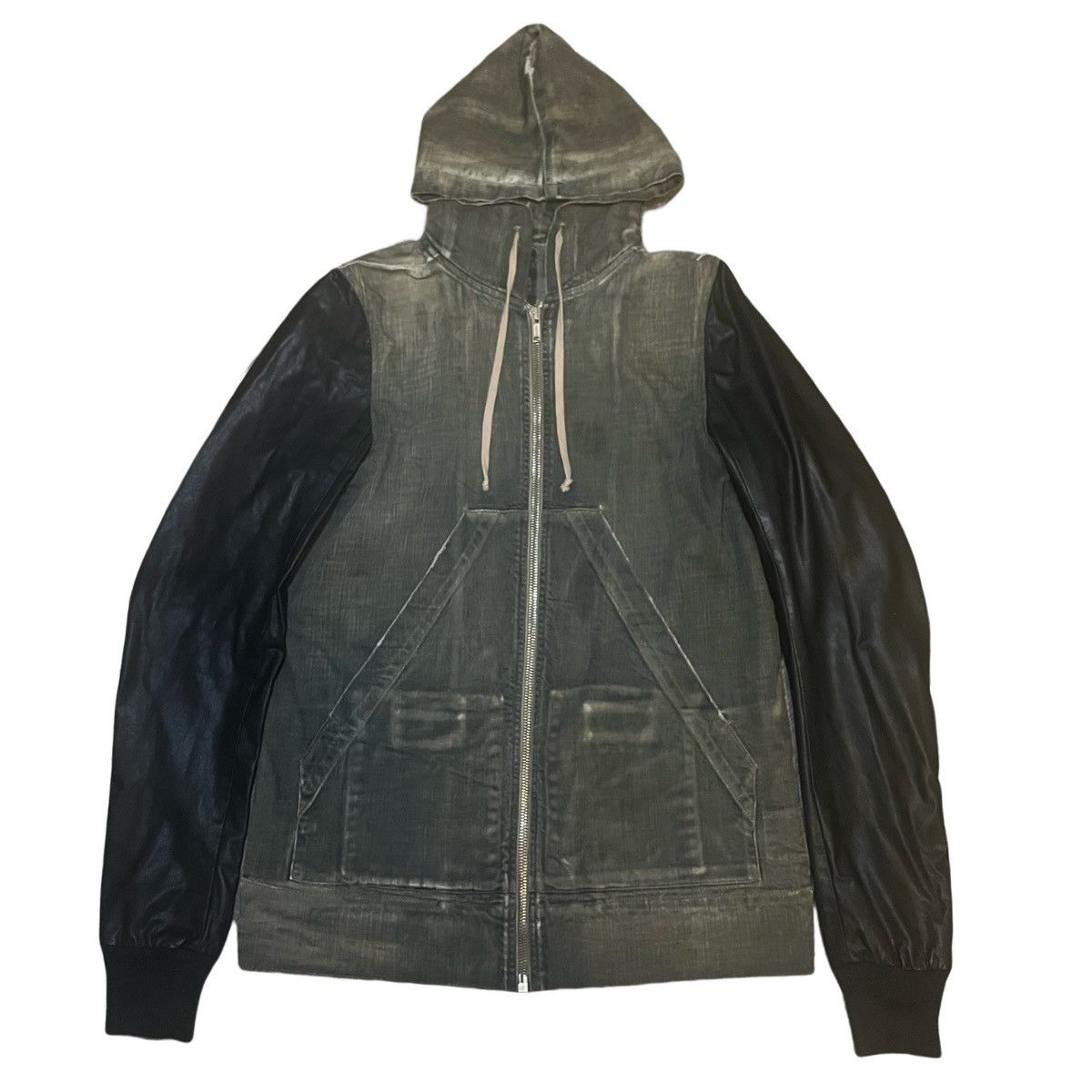 Coated Denim Leather-Sleeved Zip-Up
