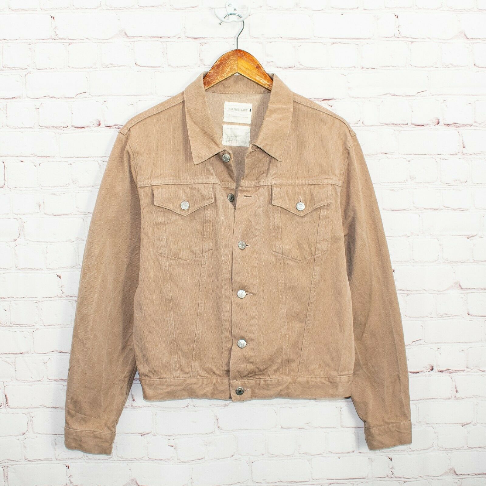 image of Helmut Lang Men's Raw Silk Denim Trucker Jacket Beige Size 52 in Khaki