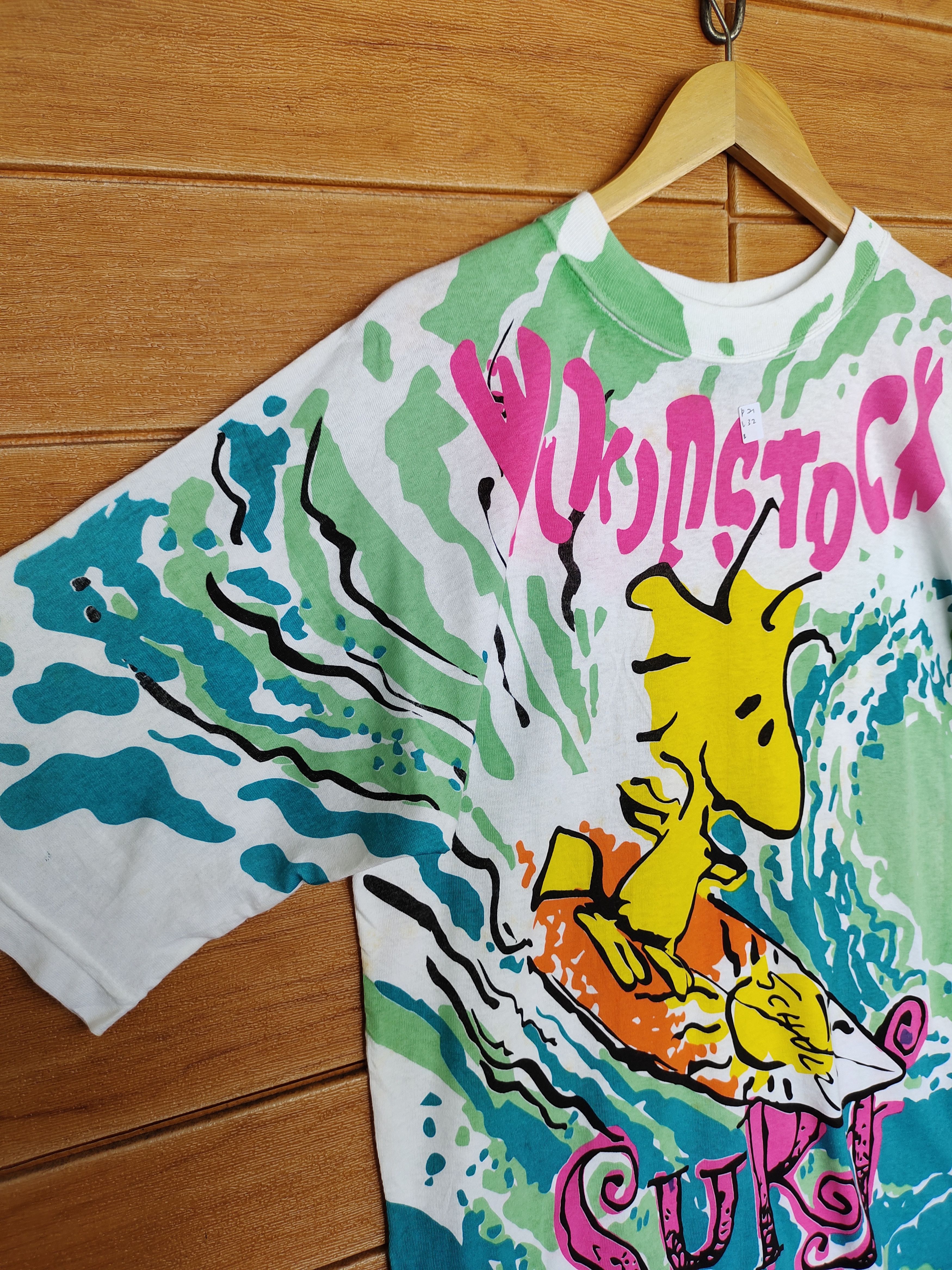 Cartoon Network Vintage 90s Woodstock Surf Mirror Print Ovp T Shirt Size US M / EU 48-50 / 2 - 3 Thumbnail