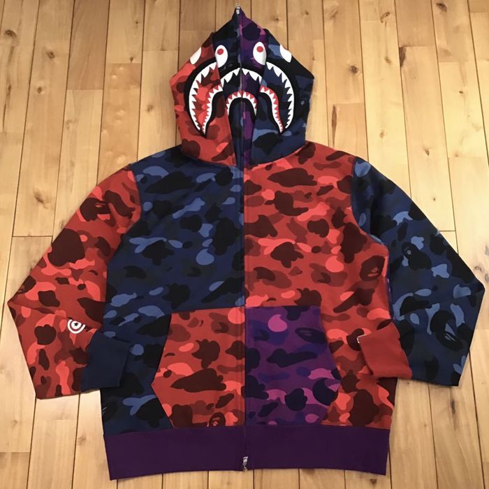 Bape BAPE Double shark full zip hoodie crazy camo a bathing ape | Grailed